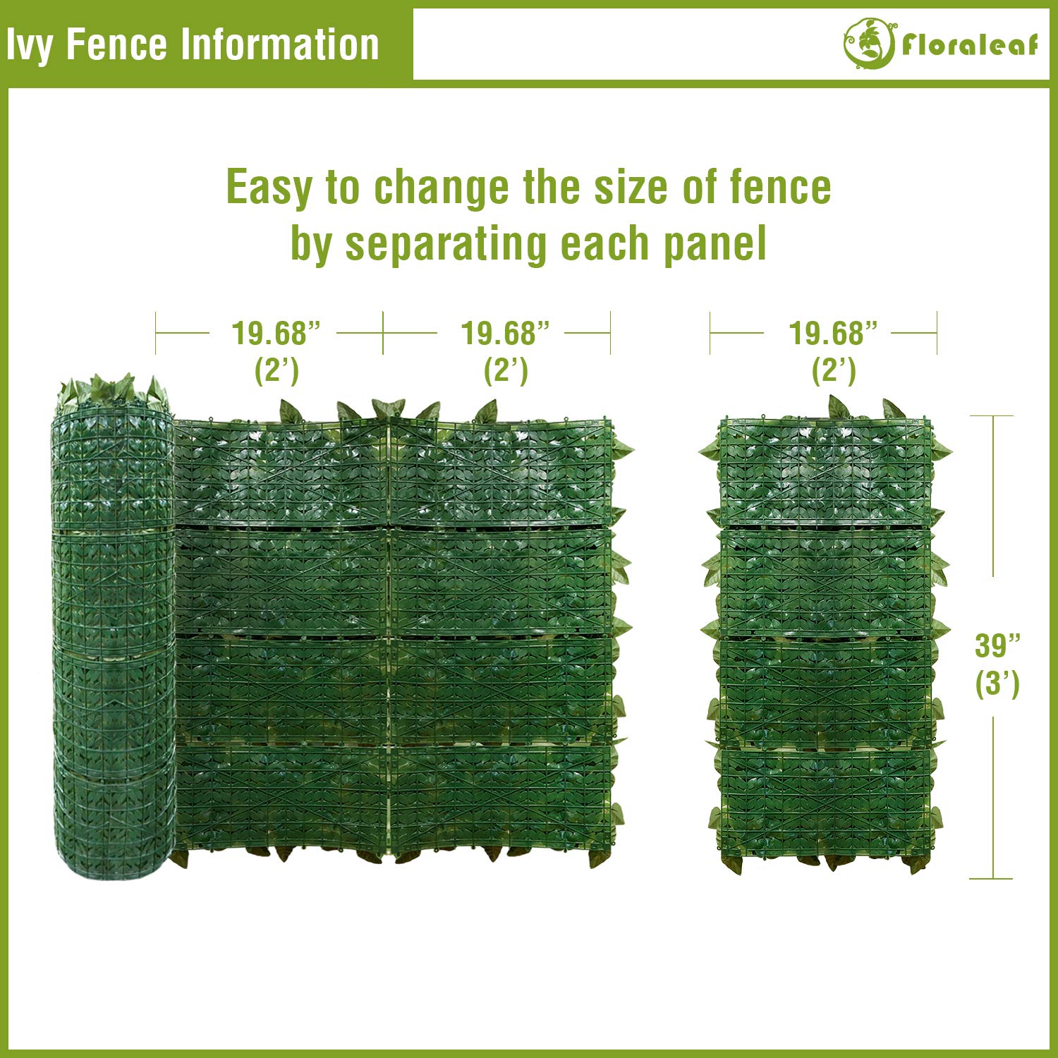 Artificial Ivy Privacy Fence Screen 39''x360'' - Realistic Fake Hedge Leaf & Faux Vine Wall Cover for Outdoor Garden, Yard, Patio, Balcony | UV Resistant, Weatherproof Decor for Privacy, Shade & Aesthetic Enhancement