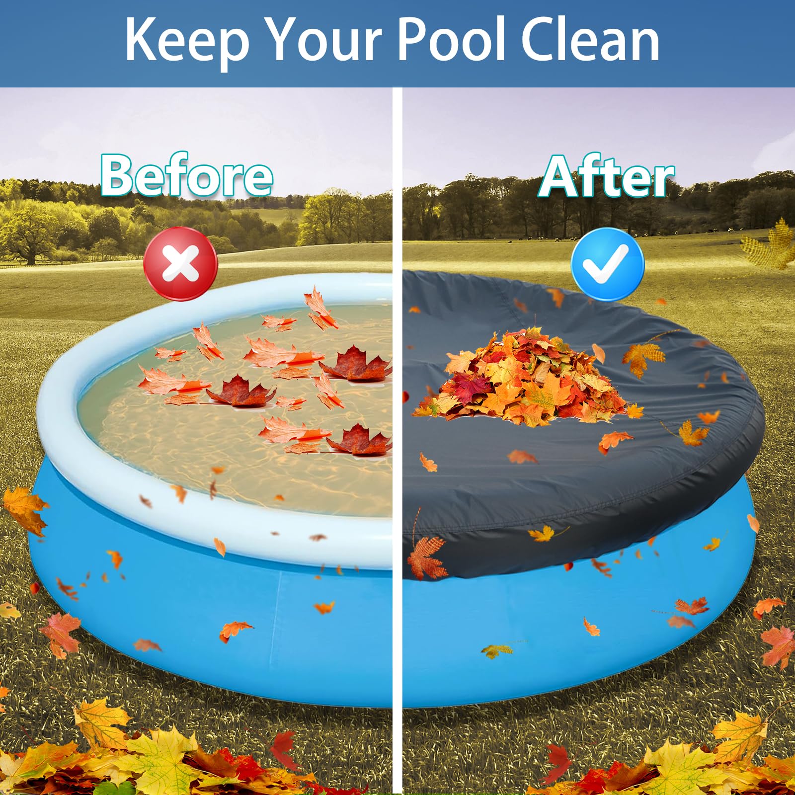 SAFANA 12FT Round Pool Cover for Inflatable Top Ring Pools - Heavy Duty Dustproof Waterproof Above Ground Swimming Pool Cover with UV Protection | Perfect for Outdoor Use, Prevents Leaves & Debris