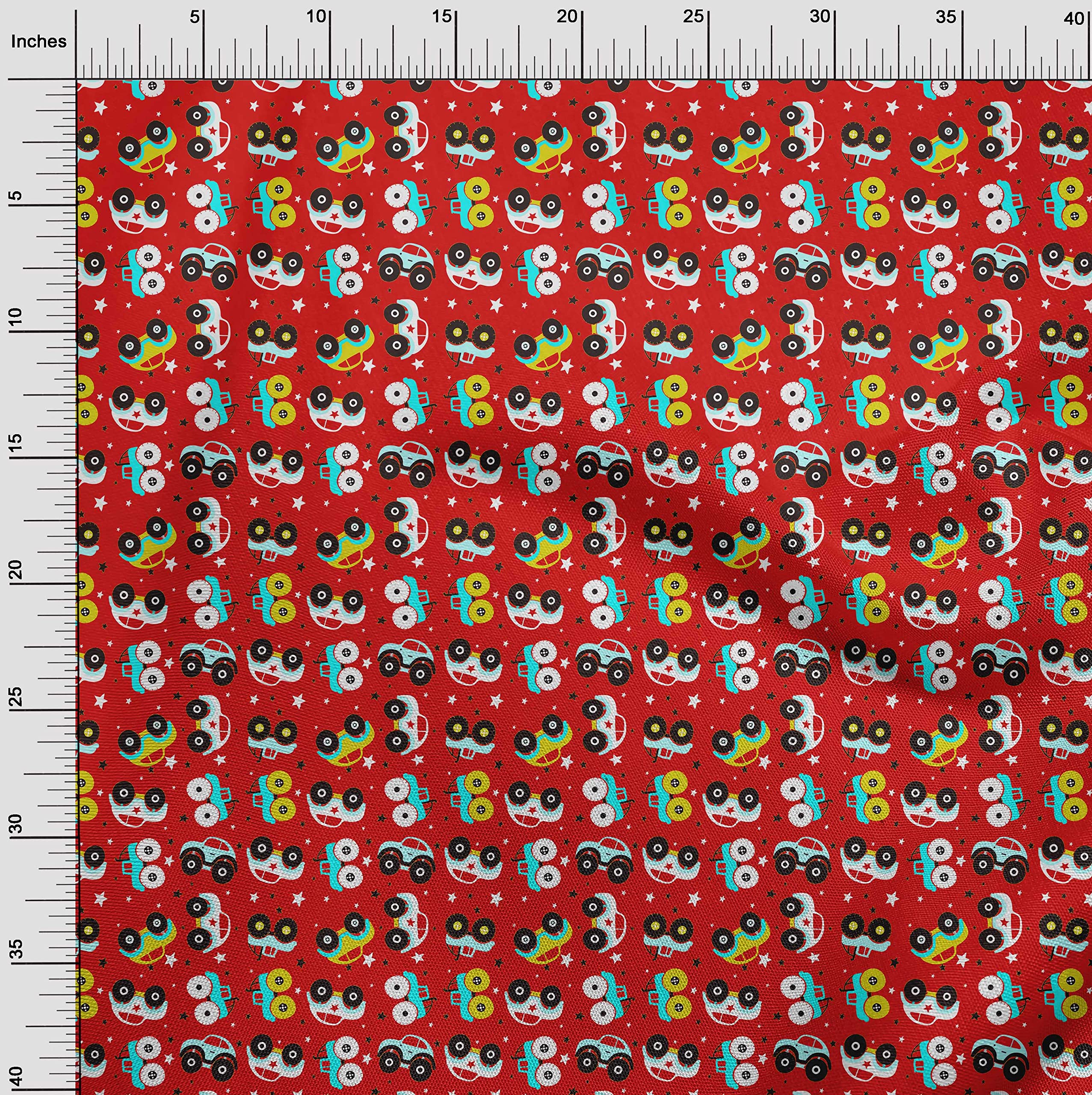 oneOone Polyester Spandex Red Printed Fabric - 56 Inch Wide for Kids Nursery Decor, DIY Craft Projects & Car Upholstery - Soft Stretch Material for Sewing, Quilting and Home Decoration