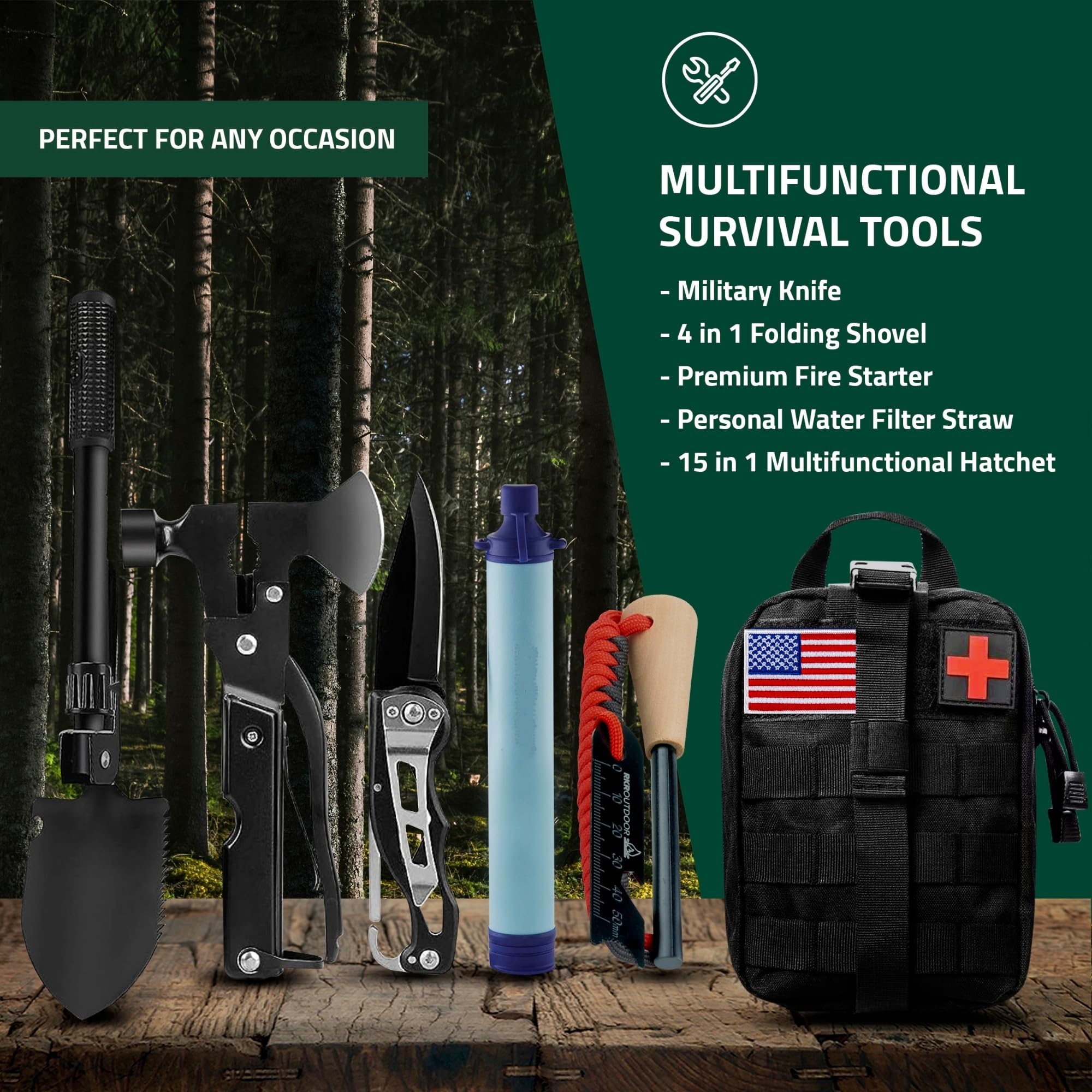 Emergency Survival Kit & First Aid Kit - Professional Outdoor Gear for Camping, Hiking, Hunting & Adventure | Molle System Survival Equipment for Wilderness Emergencies & Disaster Preparedness
