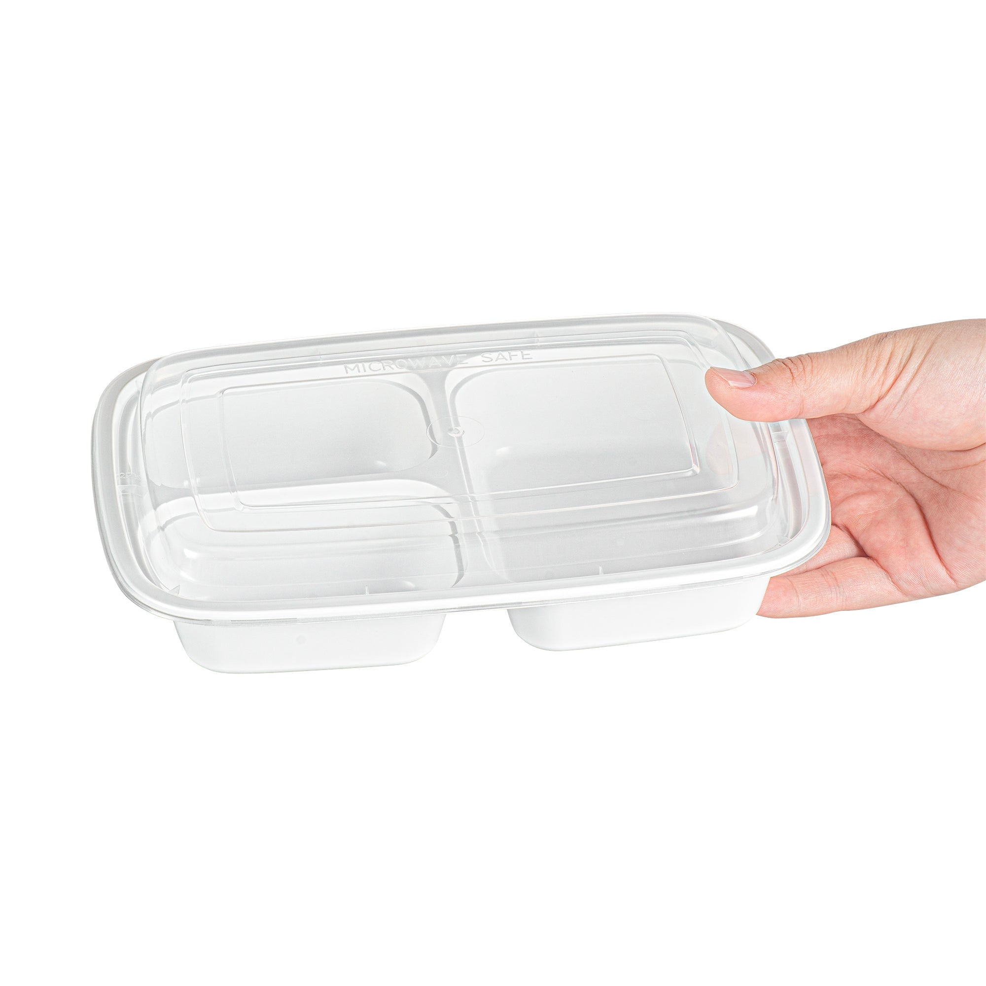 26 oz White Plastic 3-Compartment Meal Prep Containers with Clear Lids - Microwave Safe, BPA Free (8.75