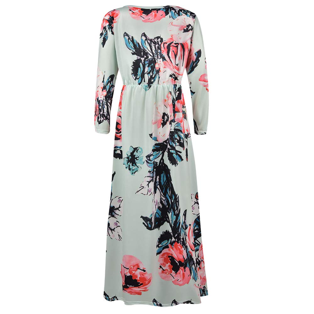 Floral Print 3/4 Sleeve Maxi Dress for Girls - Pleated Swing Long Dress with Pockets | Casual Summer Beach Wear, Vacation Outfit, Holiday Party Dress