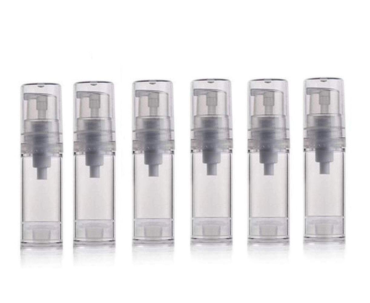 5ML Airless Pump Bottles - 6 Pack Empty Refillable Vacuum Cosmetic Containers for Cream, Lotion & Makeup | Travel-Friendly Toiletry Bottles | Perfect for Skincare, Travel Kits & Salon Use (Transparent)