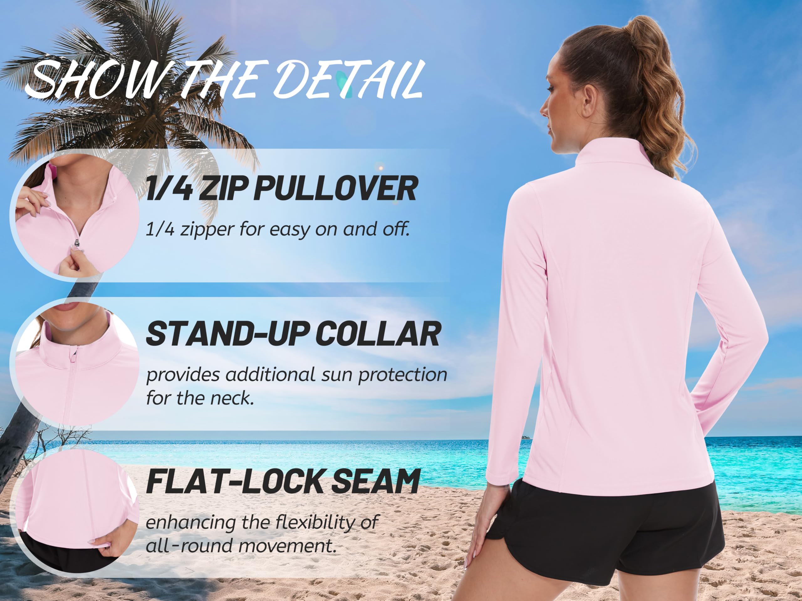 TACVASEN Women's UPF 50+ UV Protection Quarter Zip Pullover Long Sleeve Shirt - Golf, Workout & Outdoor Activities Top for Sun Safety