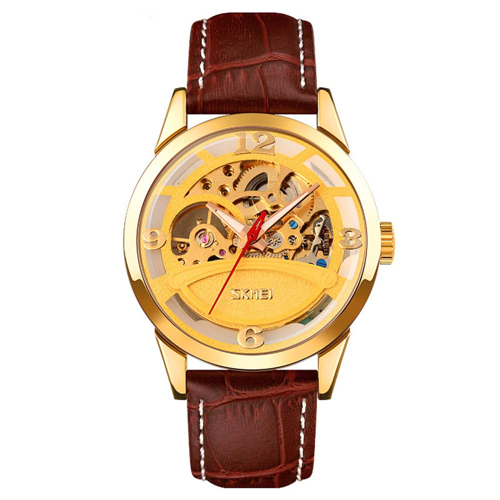 MASTOP Men's Automatic Skeleton Mechanical Watch - Waterproof, Luminous Hands, Leather Strap Analog Wristwatch for Business, Casual & Formal Occasions