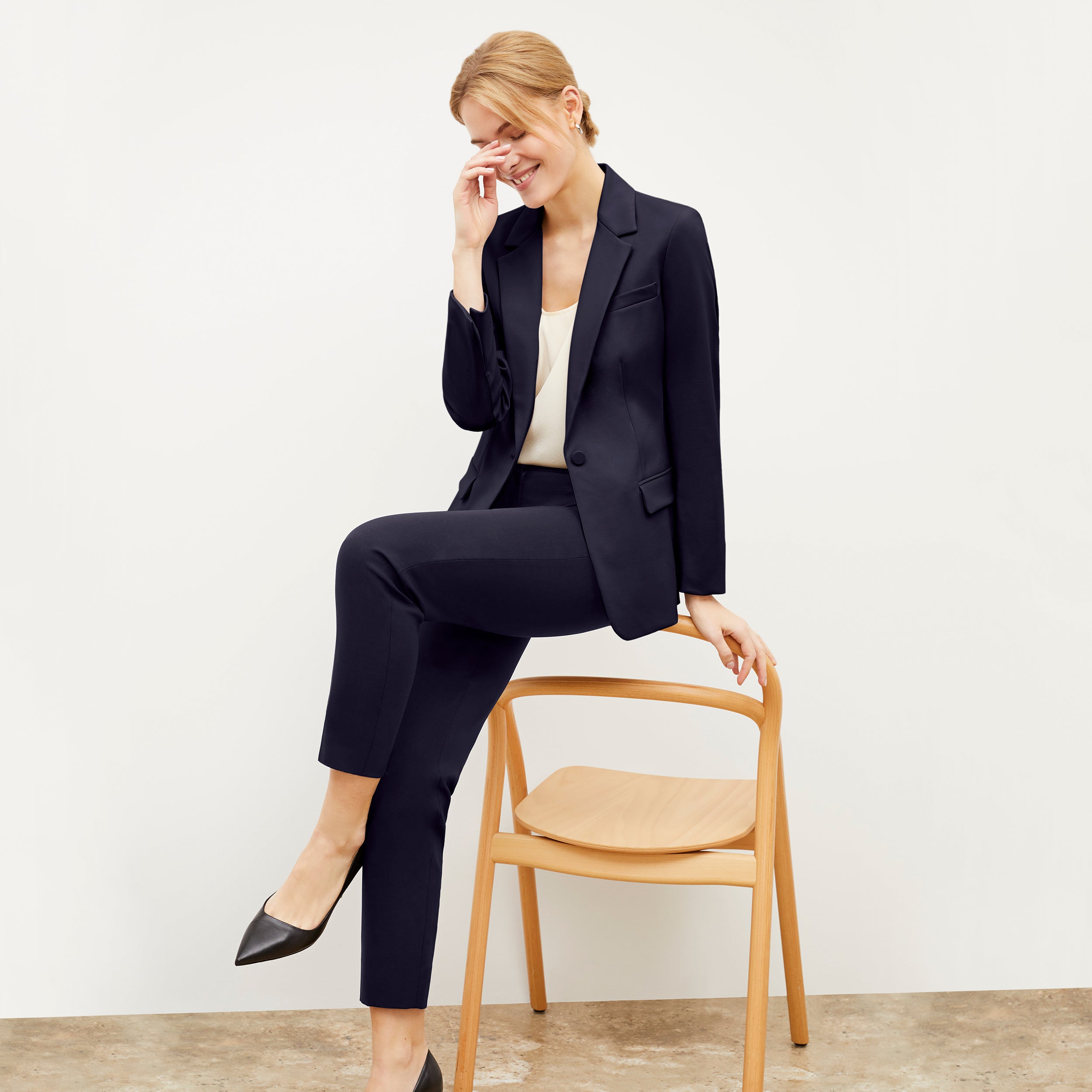 Premium Washable Wool Twill Mejia Pants - Dark Navy | Comfortable & Durable Office Wear & Travel Essentials