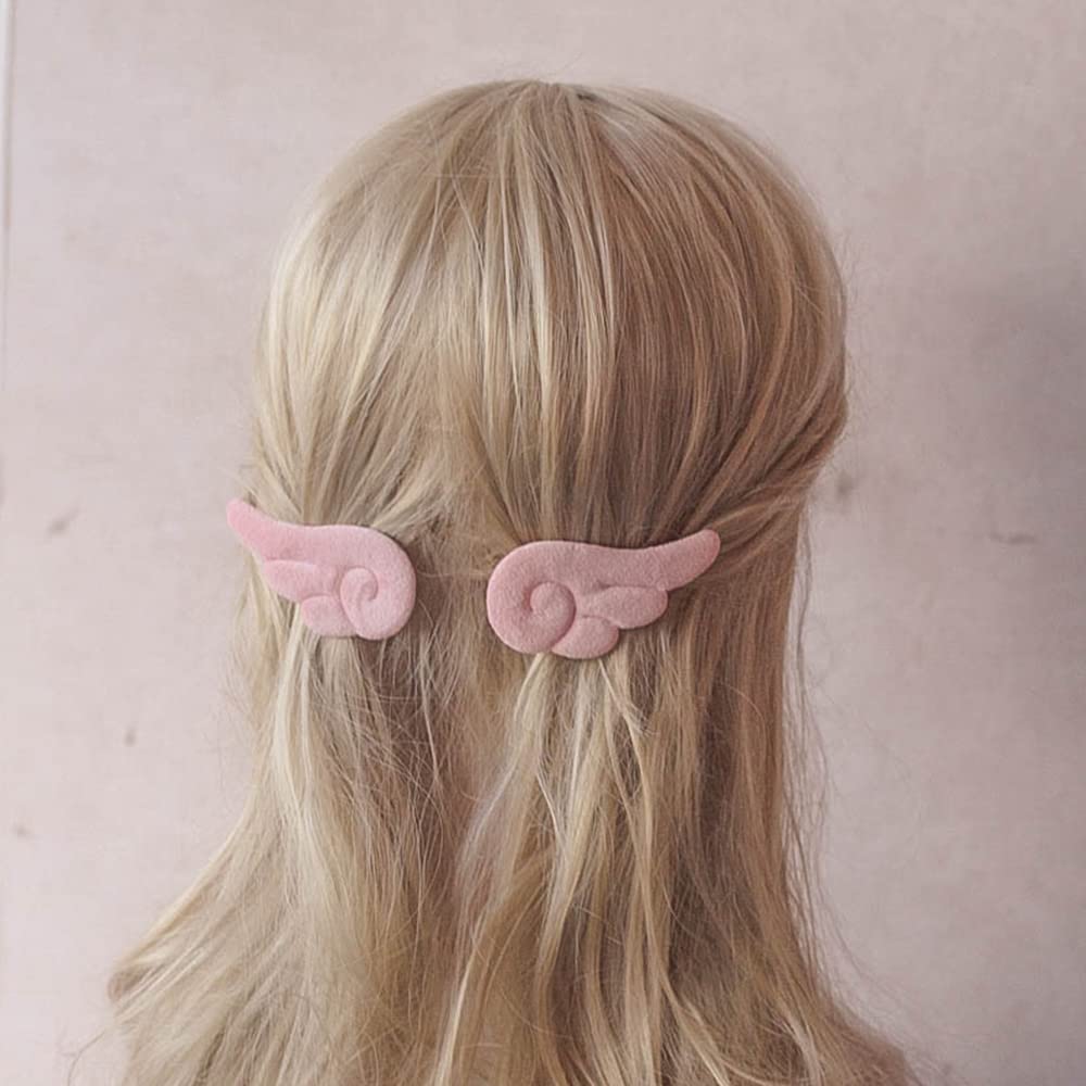 2 Pairs Angel Wings Hair Clips - Cute Non-Slip Plush Barrettes for Women & Girls (White & Pink) | Perfect for Halloween, Christmas & Kawaii Fashion Accessories