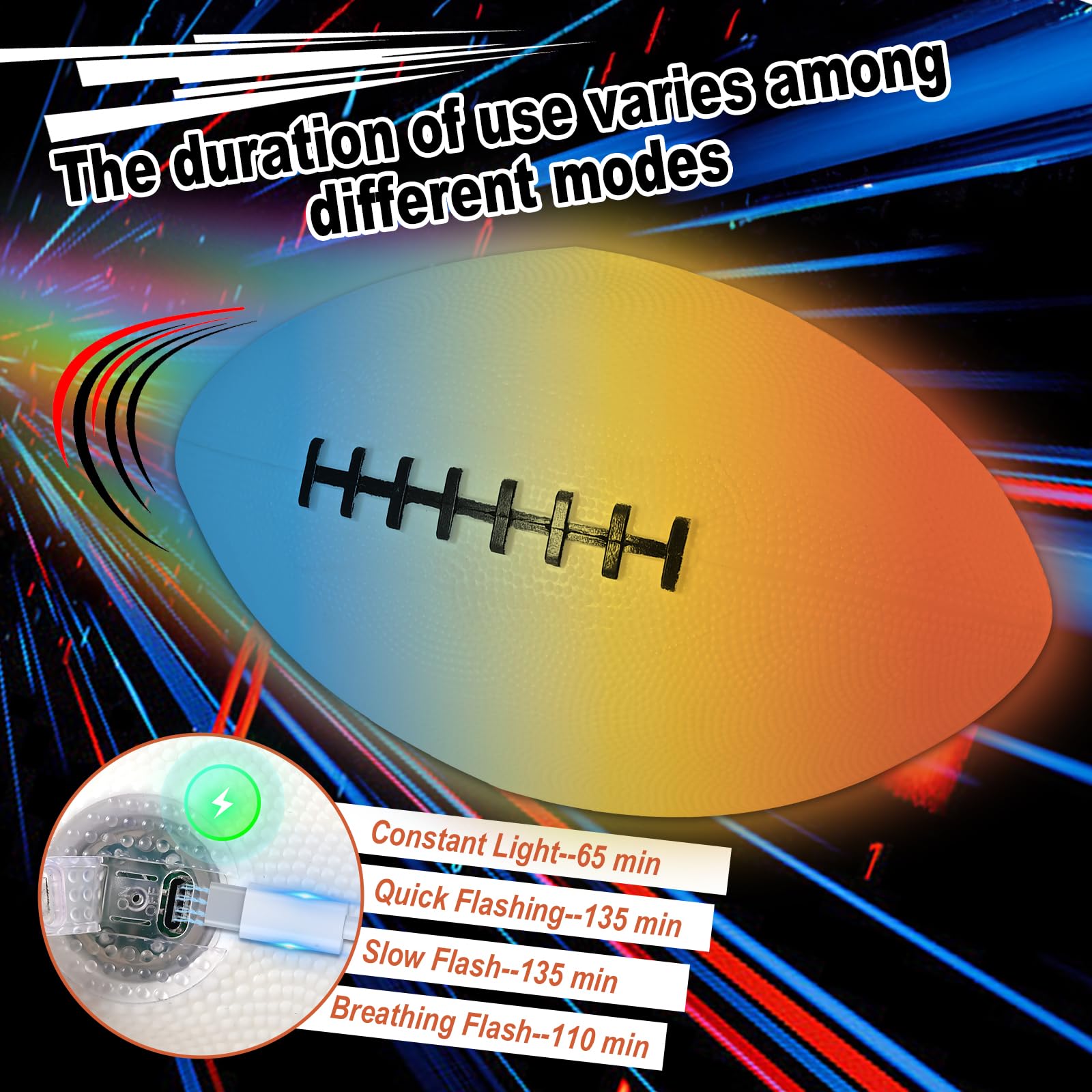 Rechargeable LED Glow in The Dark Football for Kids 8-12 - 4 Light Modes, Includes Air Pump - Night Football for Beach, Backyard & Birthday Gifts - Perfect for Outdoor Play, Camping & Evening Sports Activities