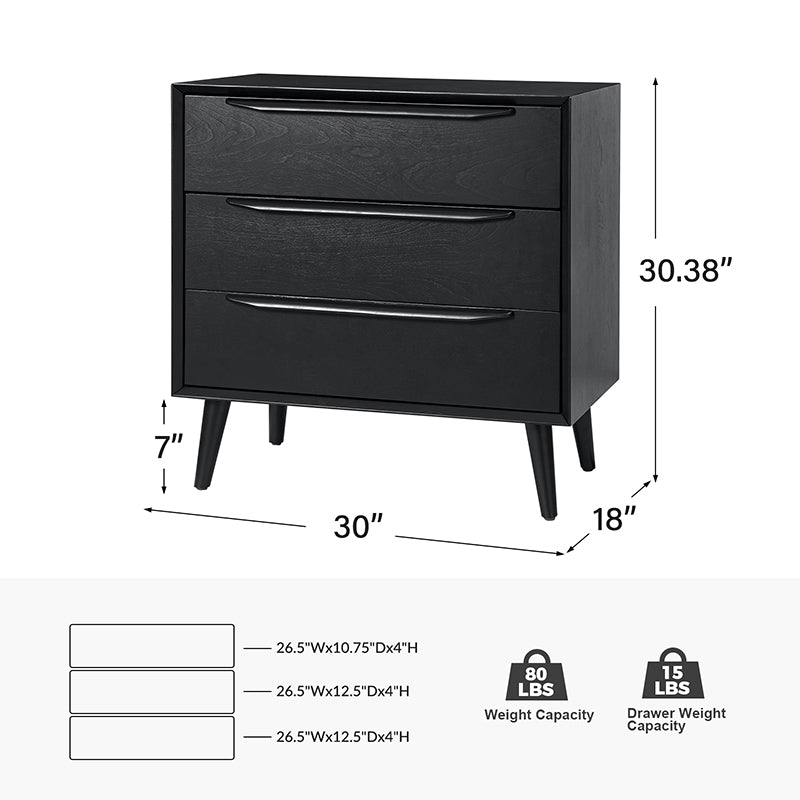 Rebecca 3-Drawer Mid-Century Modern Nightstand - Solid Wood Bedside Table with Storage for Bedroom, Living Room & Office - Perfect for Small Spaces & Home Decor