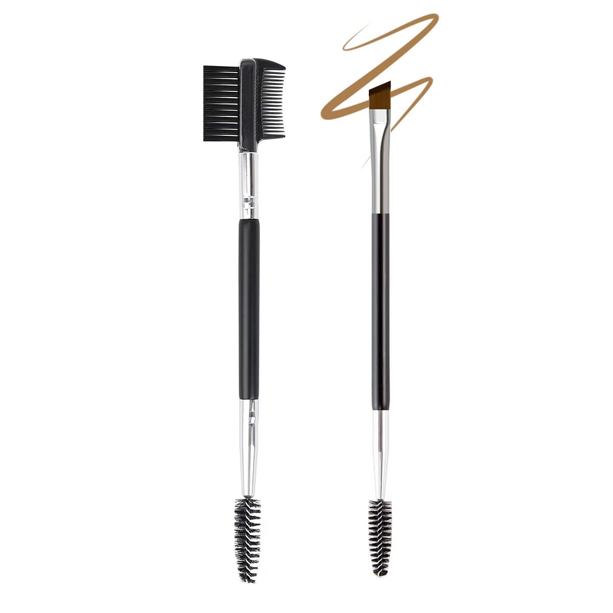 2PCS Professional Eyebrow & Eyelash Brush Set - Double-Ended Angled Brow Brush with Spoolie & 3-Head Eyelash Comb | Perfect for Shaping, Grooming & Styling Eyebrows & Lashes | Ideal for Home Makeup, Salon Use & Travel Beauty Kit