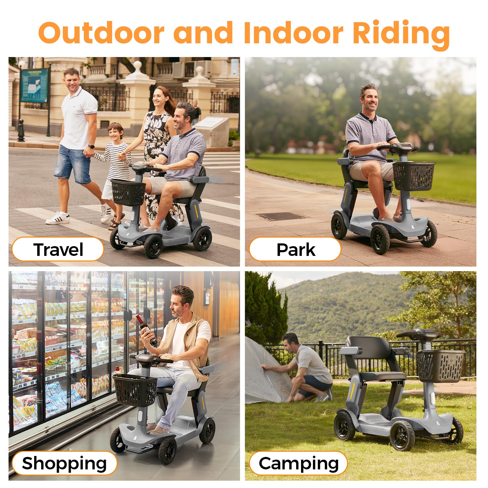 Foldable Mobility Scooter for Adults & Seniors - 25 Miles Range, 6 MPH, Lightweight Travel Scooter with Large Wheels & LED Headlight for Outdoor Use, Includes Storage Basket - Perfect for Shopping, Travel & Daily Mobility Assistance