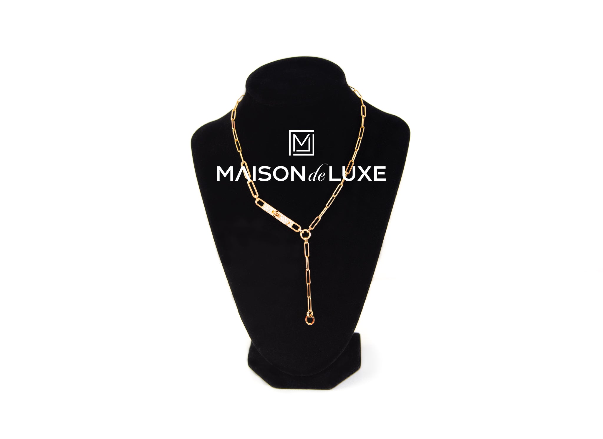Hermes Gold Diamond Kelly Chaine Lariat Necklace - Luxury Designer Pendant for Women - Perfect for Parties, Weddings & Special Occasions