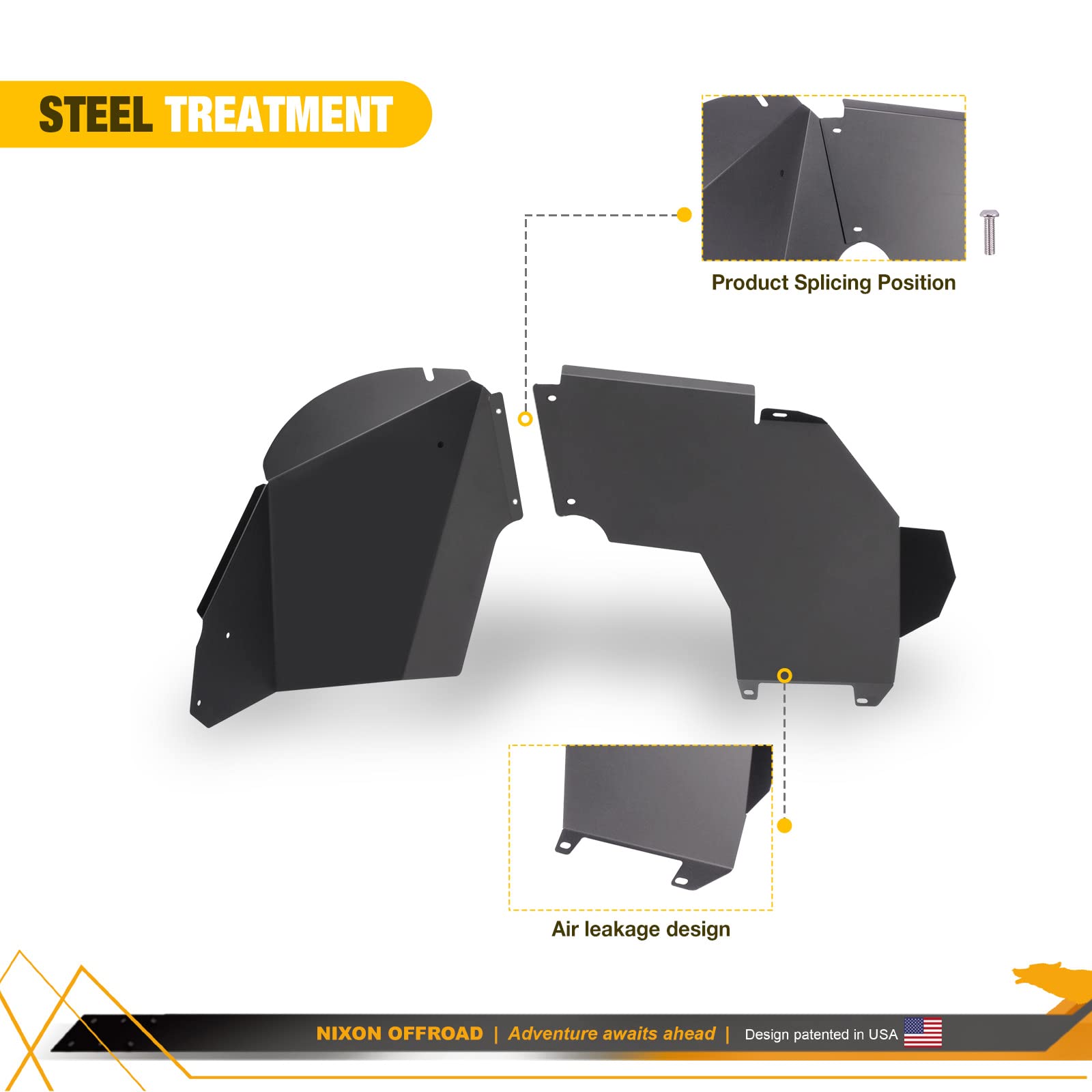 Premium Alloy Steel Front Fender Flares Inner Liners for 2018-2022 Jeep Wrangler JL/JLU - 2-Piece Set by WOLFSTORM - Off-Road Protection & Enhanced Style for Jeep Adventures