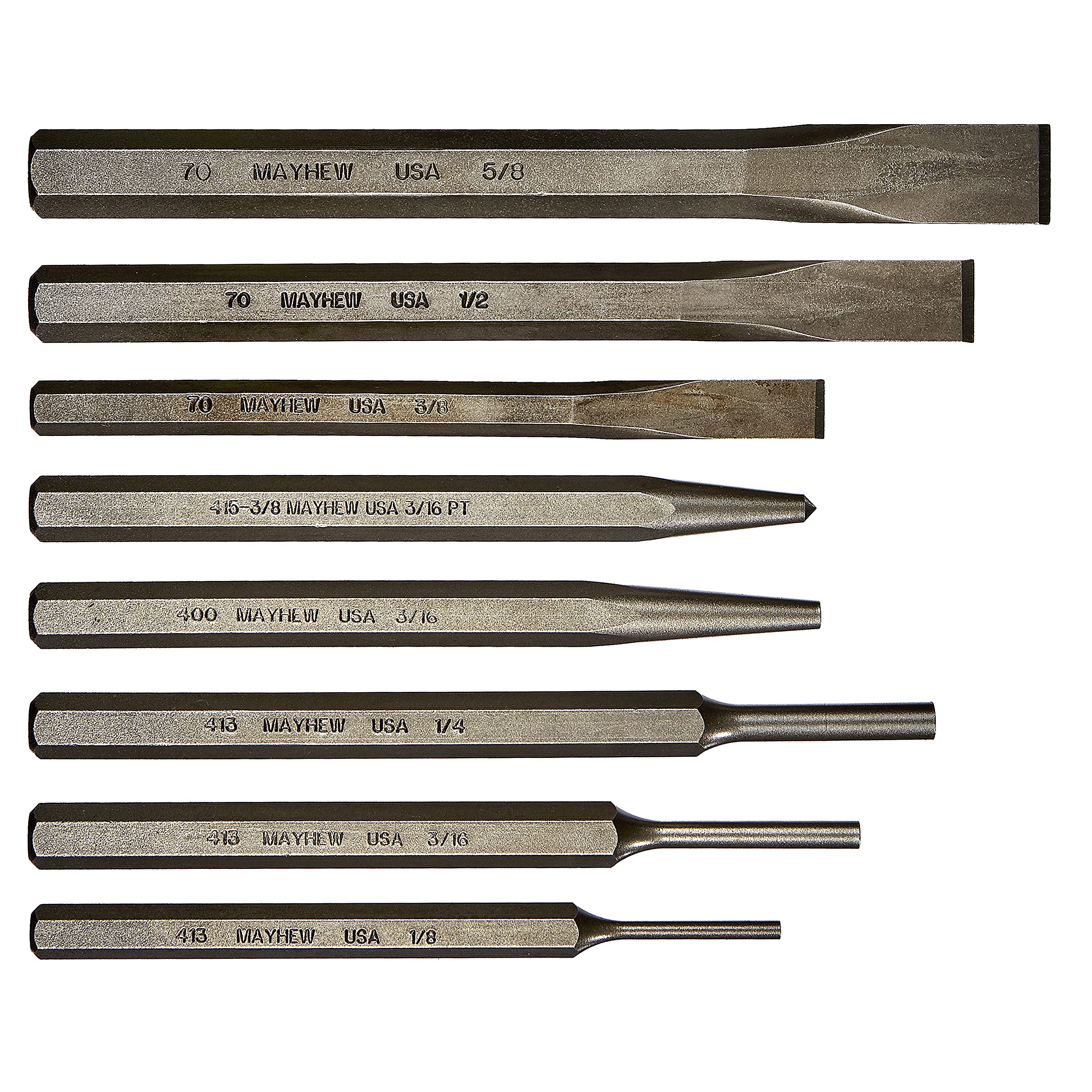 Mayhew 8-Piece Punch & Chisel Set - Blast Finish for Metalworking & DIY