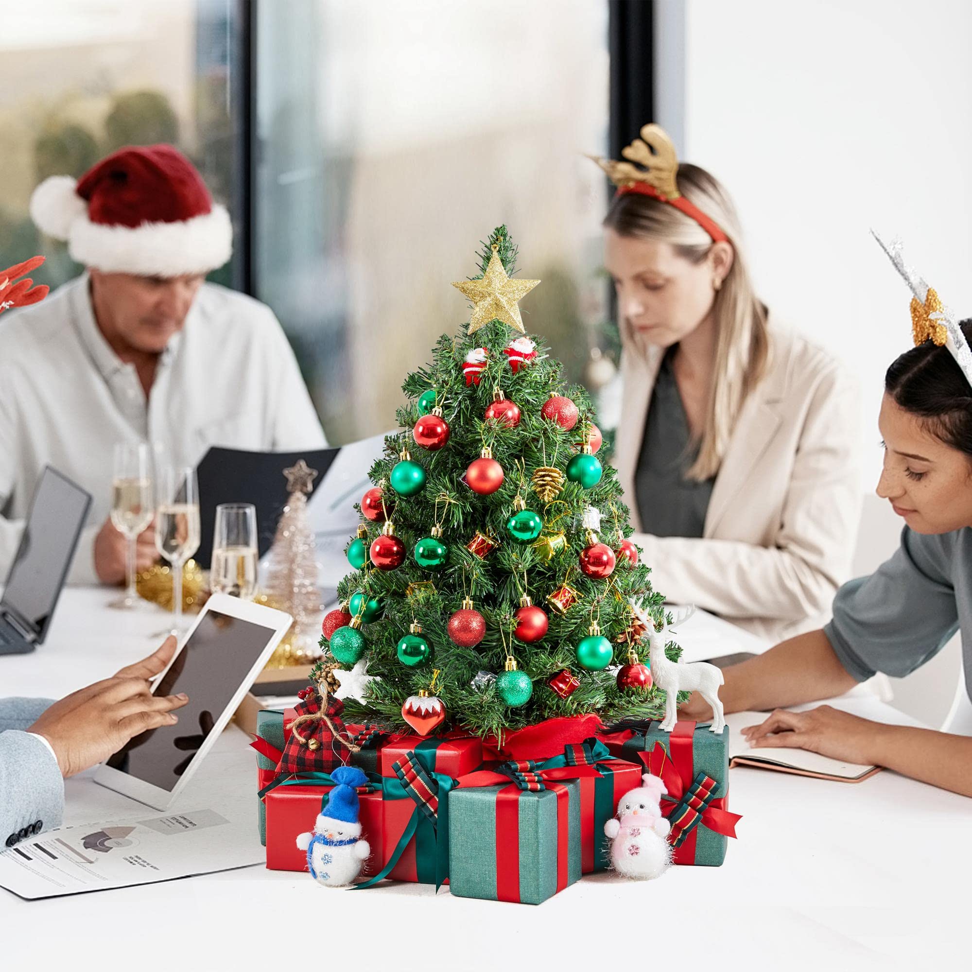 Yaheetech 24 Inch Mini Artificial Christmas Tree Set with Cloth Bag Base - 2 Pack Small Tabletop Xmas Trees for Home, Office, Bedroom, Desk, Porch & Coffee Table Decor - Perfect for Holiday, Christmas Party & Festive Decorations