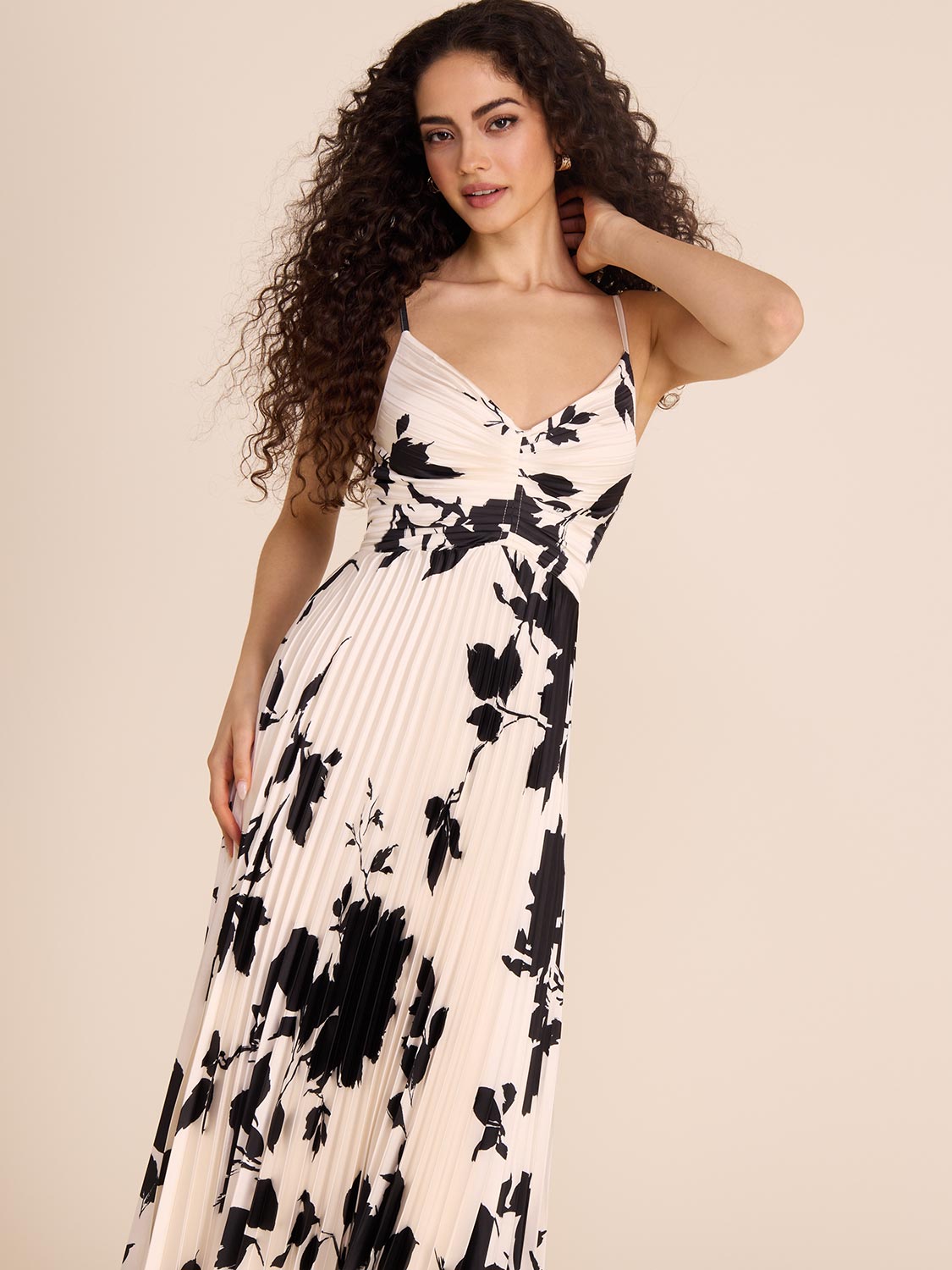 Elegant Floral Pleated Satin Gown for Women - Formal Evening Dress for Weddings, Prom & Special Occasions