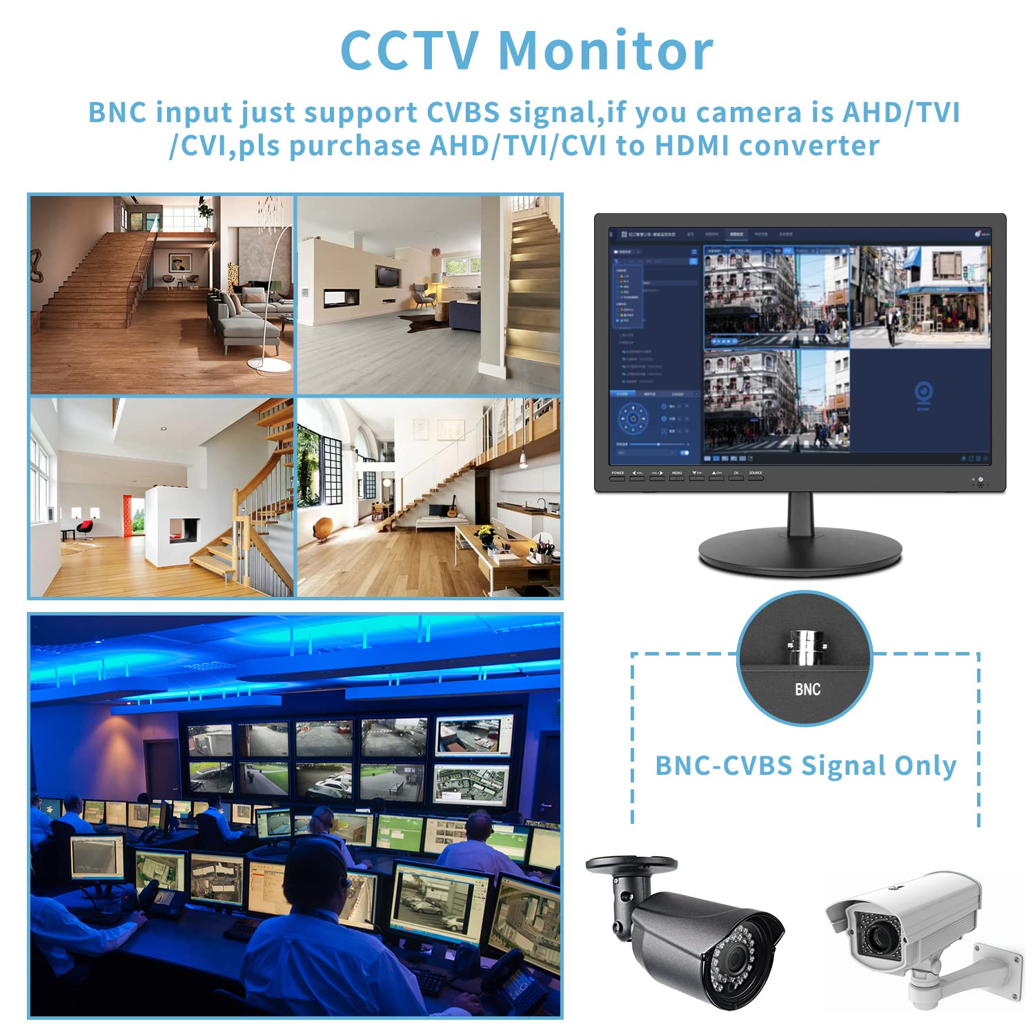 17 Inch Security Monitor with Wall Mount - Full HD CCTV Display with USB, AV, HDMI, VGA Inputs & Headphone Output - Built-in Speakers & Remote Control - Ideal for Home Surveillance, Office Security & Retail Monitoring Systems