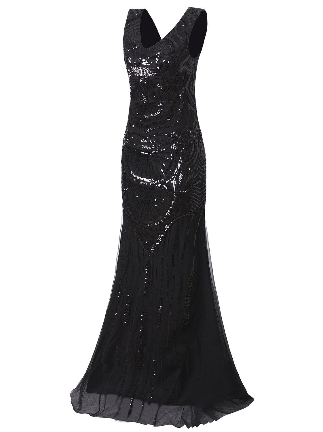 Vijiv 1920s Long Maxi Prom Gowns Sequin Mermaid Bridesmaid Formal Evening Dress - Vintage Inspired Flapper Dress for Wedding, Party & Special Occasions