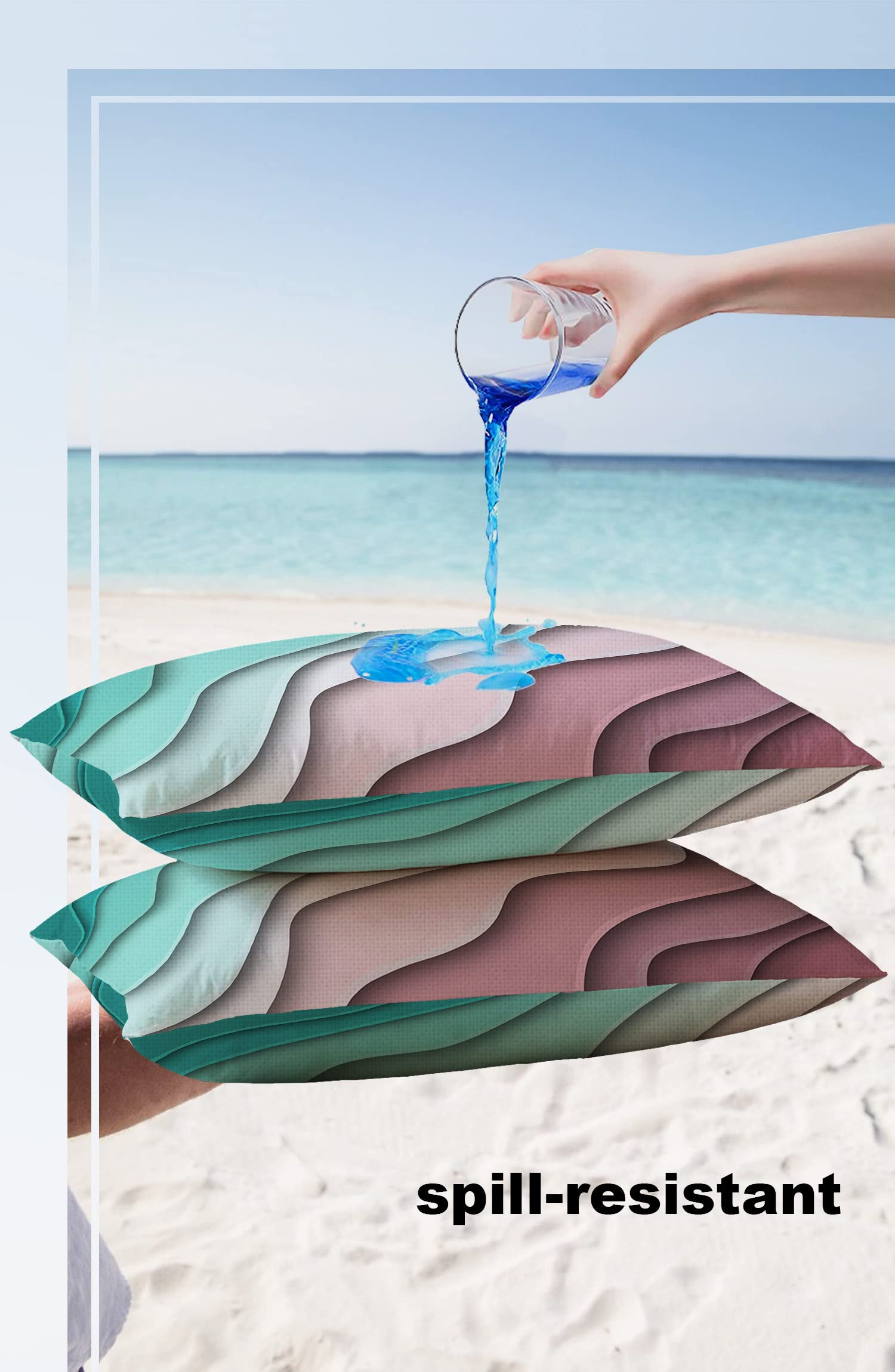 Waterproof Outdoor Throw Pillow Cover Set of 2 - Modern Geometric Lumbar Pillowcases 20x12 Inches, Green Abstract Beach Design for Patio Furniture, Couch & Garden Decor - Perfect for Poolside, Porch & Outdoor Living Spaces