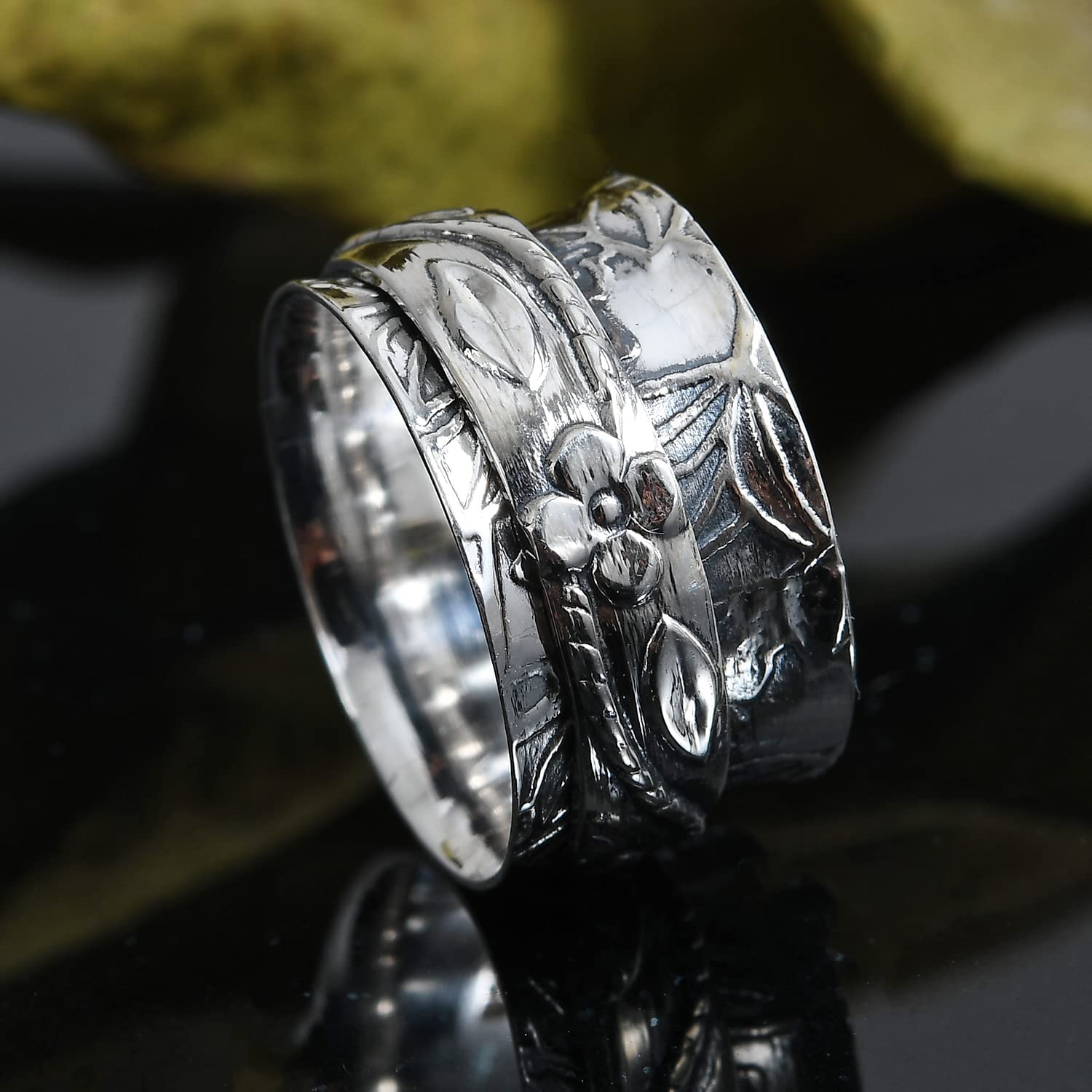 925 Sterling Silver Spinner Ring for Anxiety Relief - Handmade Boho Tribal Jewelry for Women & Men - Oxidized Stress Relieving Meditation Ring - Unique Gift for Yoga, Mindfulness & Everyday Wear