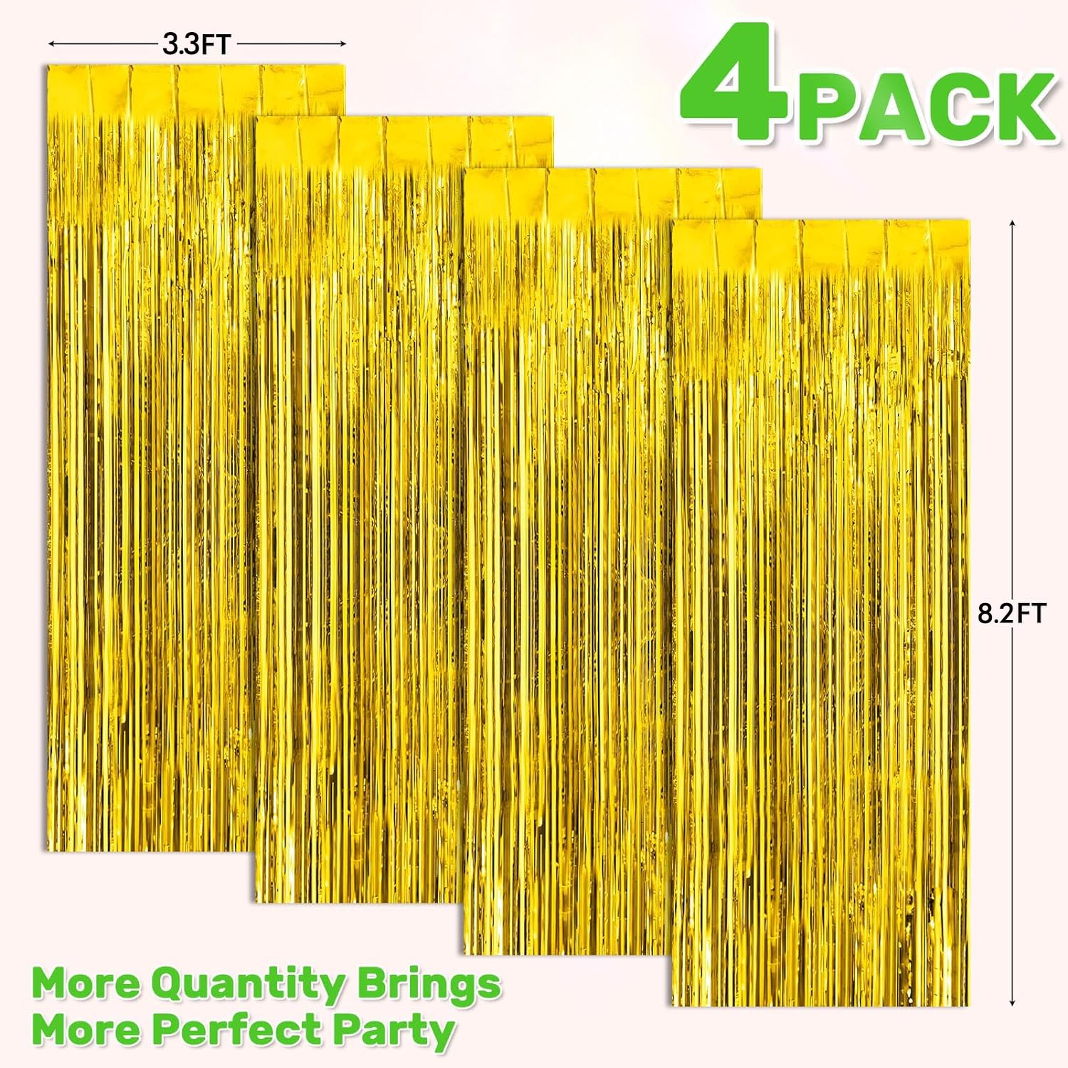 4-Pack Gold Foil Fringe Backdrop Curtains for Party Decorations - Tinsel Streamers for Birthday, Graduation, Unicorn & Mermaid Themed Parties | Perfect for Wall Decor, Photo Booths & Event Backdrops
