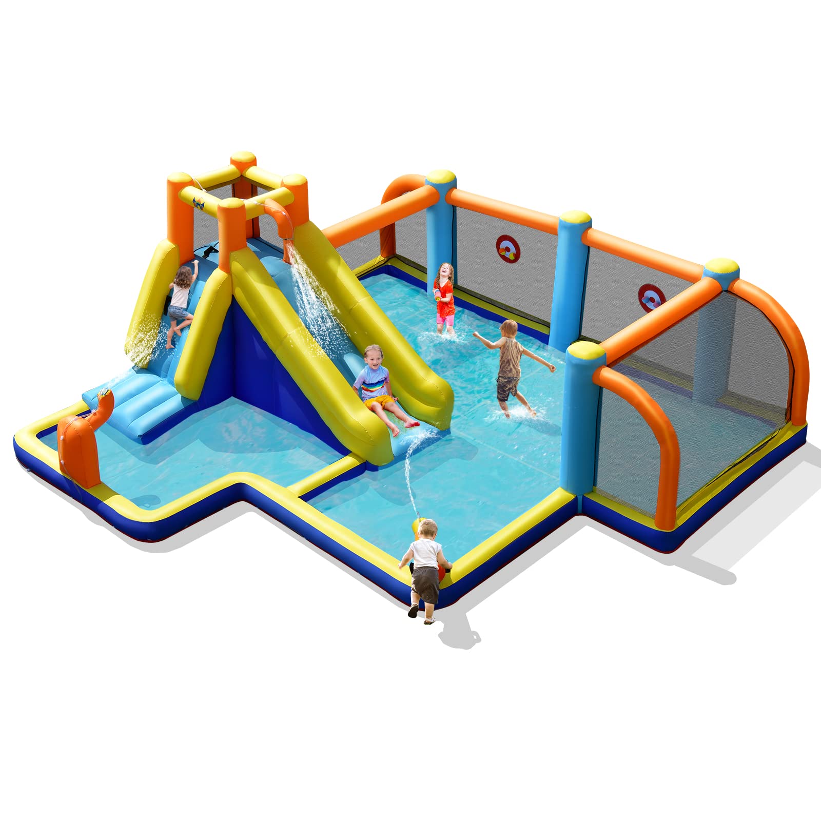 BOUNTECH 15x16.5FT Inflatable Water Slide with Splash Pool & Climbing Wall - 7-in-1 Mega Water Soccer Park for Outdoor Fun | Perfect for Backyard Parties, Summer Games, Kids Birthday Gifts & Family Water Activities