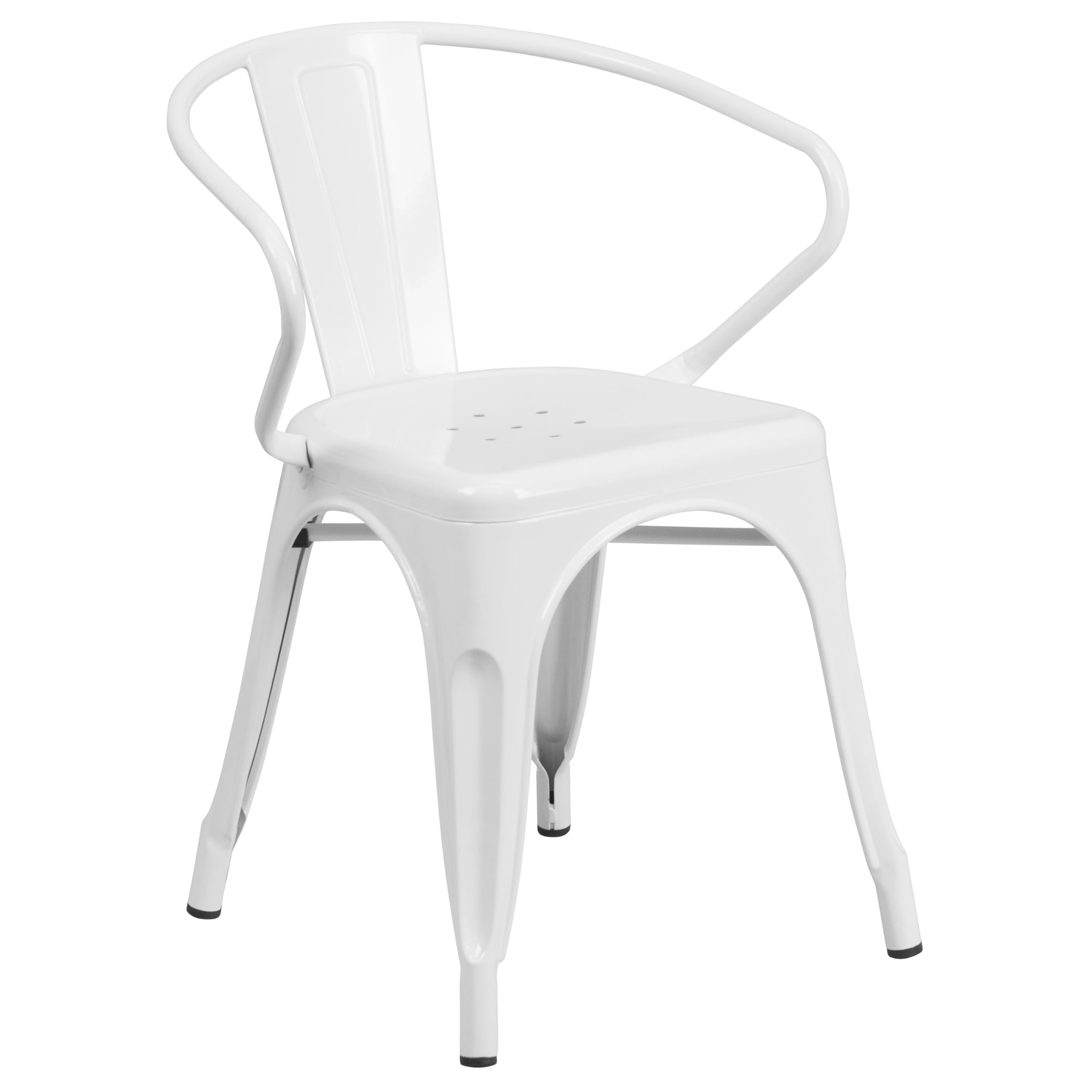 EMMA + OLIVER 24 Inch Round White Metal Dining Table Set with 4 Arm Chairs for Indoor and Outdoor Use - Perfect for Patio, Garden, Restaurant or Cafe Dining