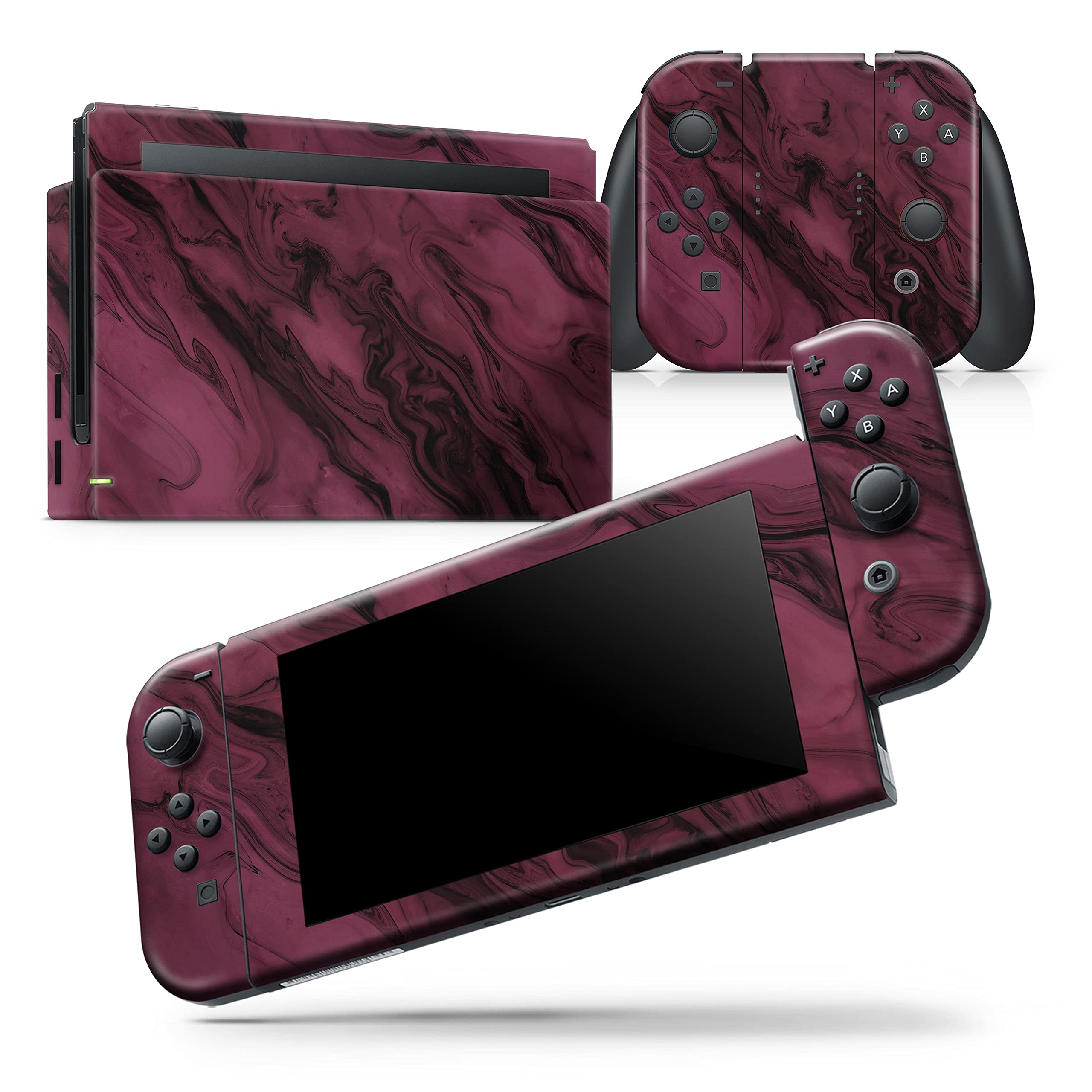 Nintendo Switch Skin Decal - Black & Pink Marble Vinyl Wrap Cover | Scratch-Resistant, Removable Protective Case | Compatible with Switch Console Bundle | Perfect for Gaming Protection & Customization