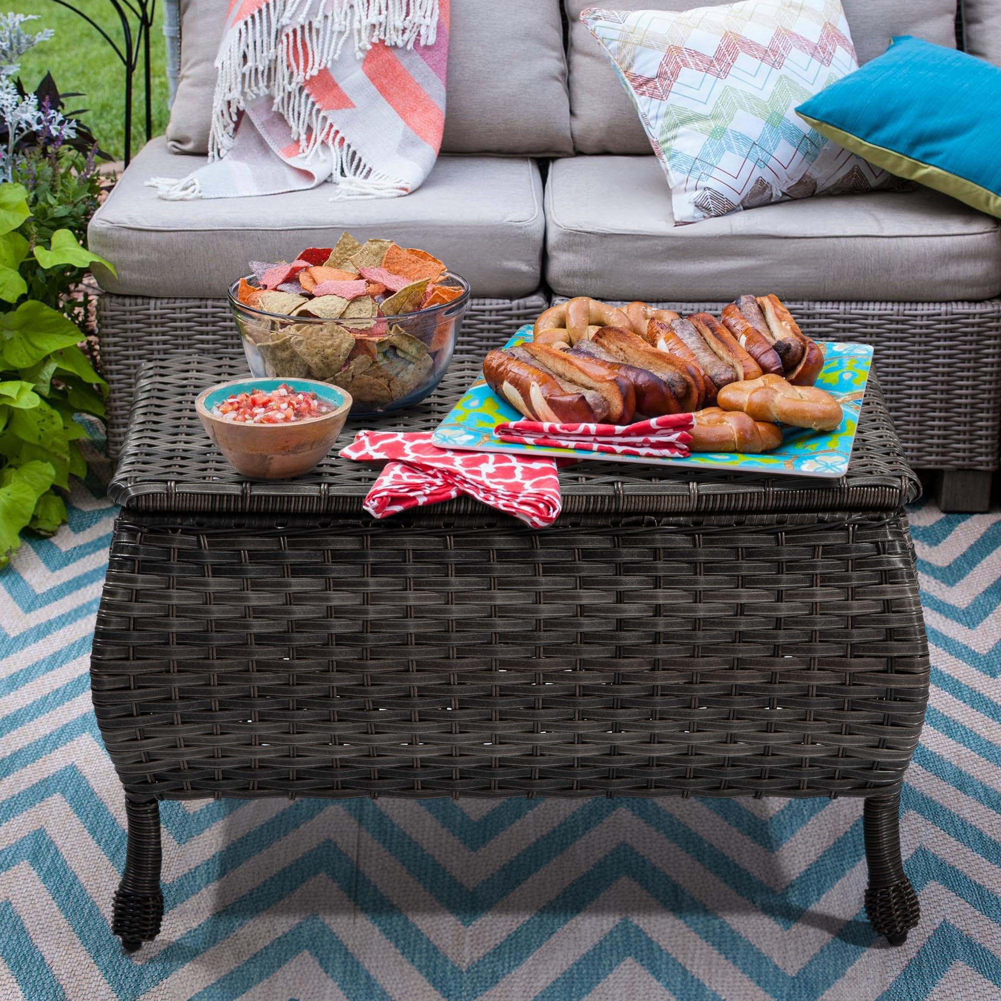 Joyside Outdoor Wicker Coffee Table - Brown PE Rattan Patio Table with Storage for Garden, Deck, Porch | Perfect for Poolside Lounging & Backyard Entertaining