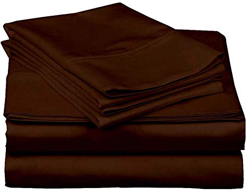 Premium 4-Piece Cotton Blend Bed Sheet Set - Twin Size Chocolate Brown, Soft Sateen Weave with 15