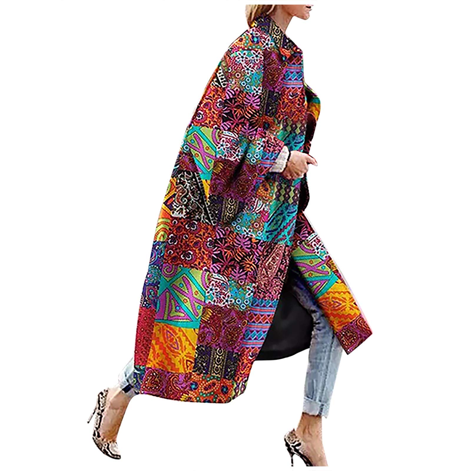 CSBYBD Women's Printed Pocket Jacket - Stylish Long Trench Coat Cardigan for Women (Wine Red, Size S) | Perfect for Office Wear, Date Nights & Fall Fashion