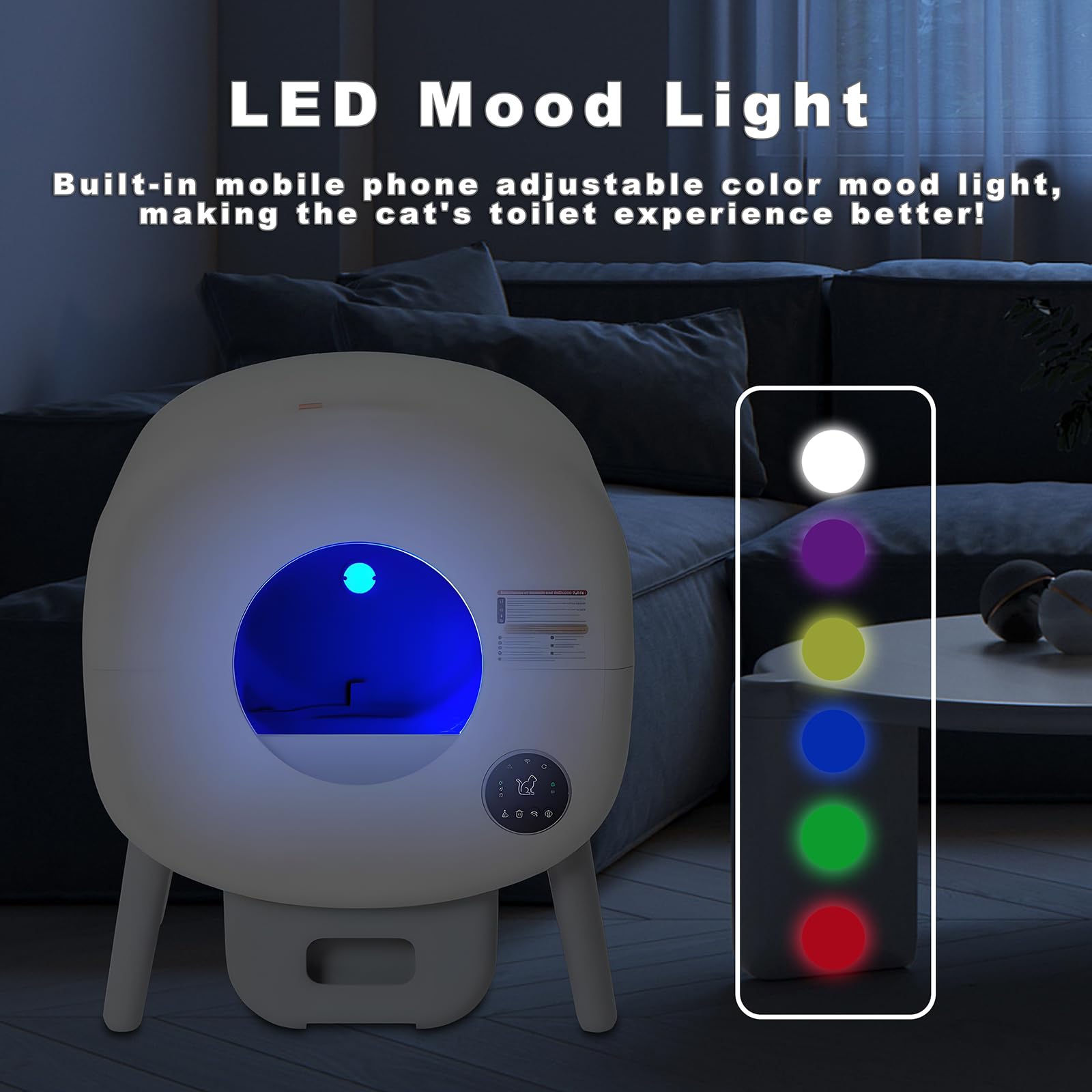 Self Cleaning Cat Litter Box - 100L Automatic Kitty Litter Box for Multiple Cats with Built-in Ambient Light, Double Odor Removal & Safety Protection, App Control - Includes 2 Rolls Liners Bags & Mat - Perfect for Busy Pet Owners & Multi-Cat Households