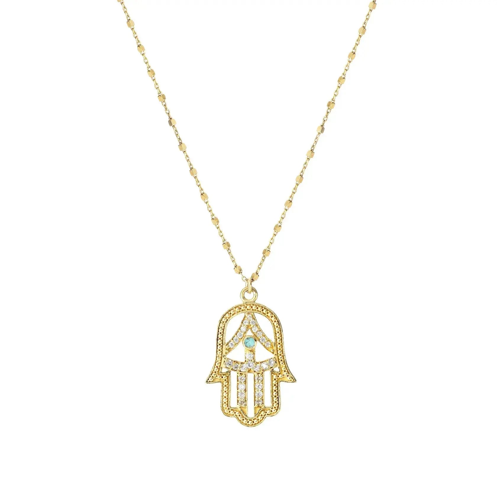 Turquoise Hamsa Pendant Necklace for Women - Hand of Fatima Evil Eye Protection Jewelry - Perfect for Spiritual Protection, Yoga, Meditation & Boho Fashion