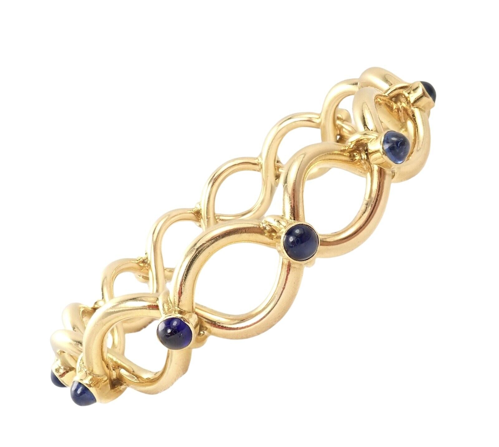 Authentic Tiffany & Co 18k Yellow Gold France Sapphire Bangle Bracelet - Luxury Jewelry for Women, Perfect Gift for Anniversary, Birthday & Special Occasions