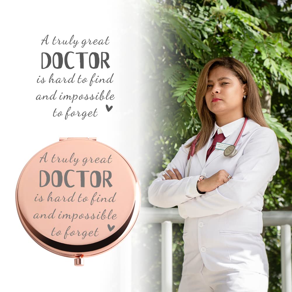 Rose Gold Travel Pocket Mirror - Perfect Doctor Gift for Women | Birthday, Thanksgiving, Graduation & Retirement Present | Compact Makeup Mirror for Medical Professionals On-The-Go