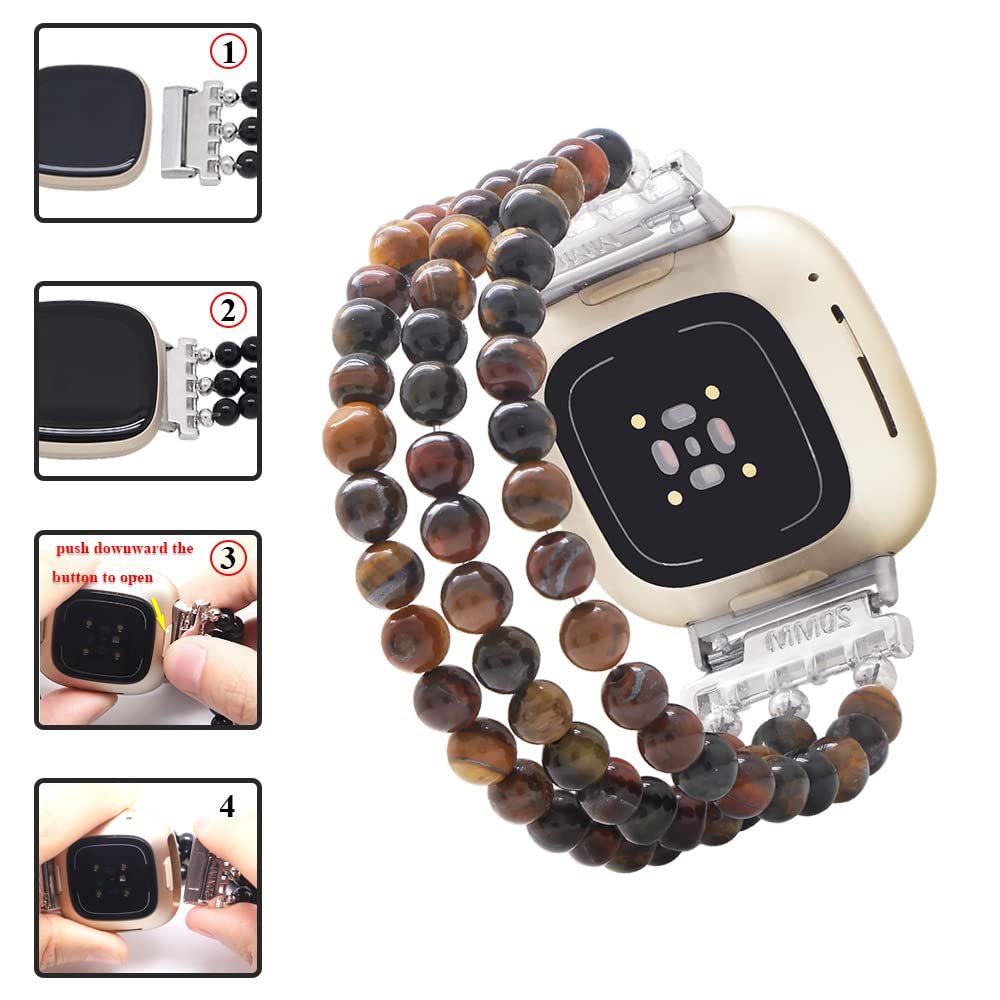 Fitbit Versa 3/4 & Sense 2 Bands - Beaded Gemstone Bracelets for Women & Men | Workout & Daily Wear