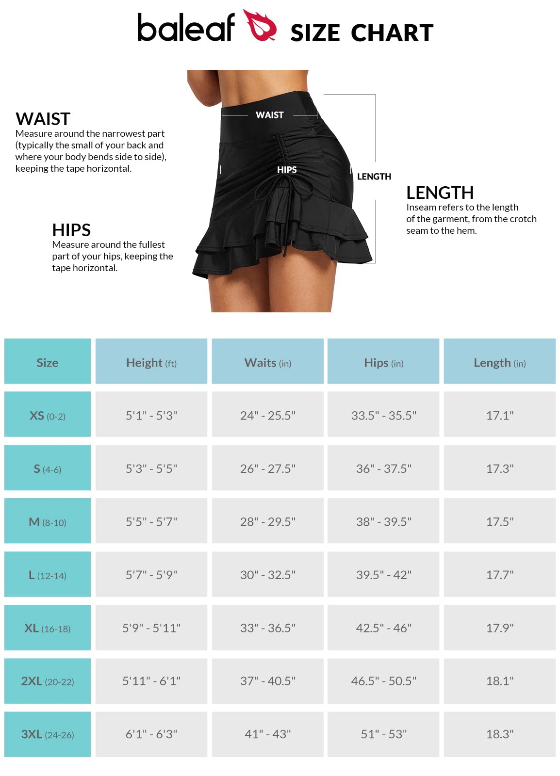 BALEAF Women's High Waisted Adjustable Drawstring Swim Skirt with Ruffle & Pockets - Tummy Control Modest Swimwear for Beach, Pool & Water Sports