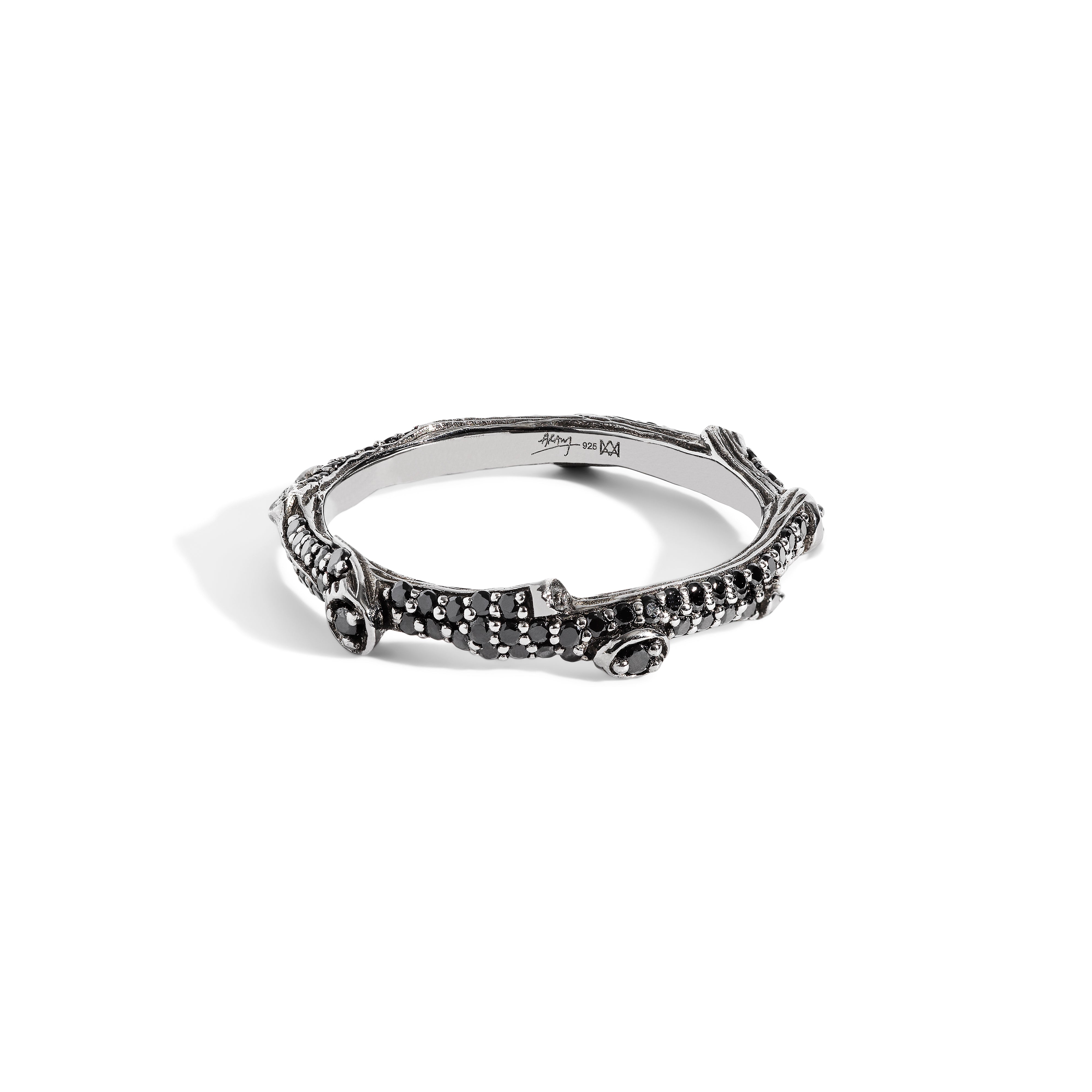 Enchanted Forest Stack Ring with Black Diamonds - Elegant Diamond Stackable Ring for Women, Perfect for Wedding, Anniversary & Everyday Jewelry
