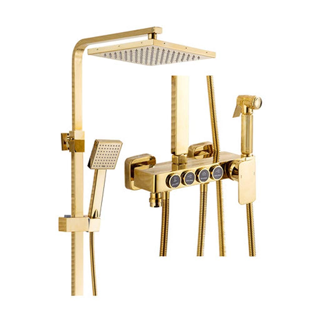 ZCYXQR 9 Inch Square Shower System - Exposed Brass Shower Faucet Set with Rainfall Shower Head in Gold Finish for Bathroom & Home | Perfect for Modern Bathrooms, Spa-Like Showers & Luxury Home Upgrades