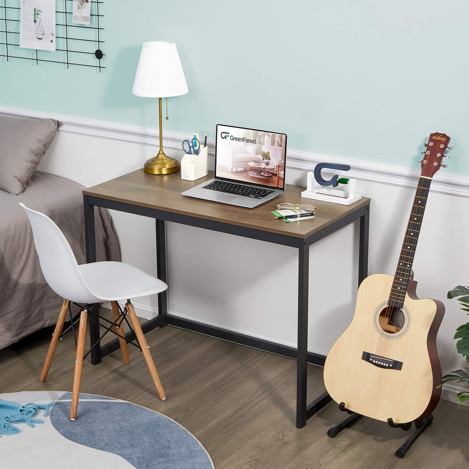 GreenForest 40 Inch Compact Computer Desk for Small Spaces - Modern Home Office Desk, Laptop Study Table & Workstation in Brown - Perfect for Apartments, Dorms & Home Offices