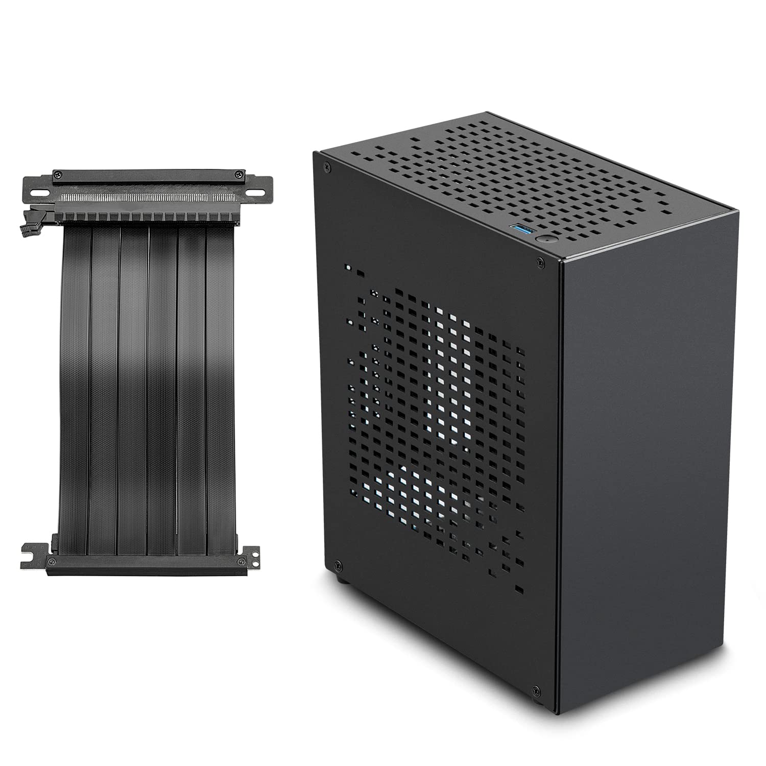 JOYJOM Aluminum Mini ITX PC Case - Compact SFF Gaming Computer Case with PCIe Riser, Supports GPU Graphics Card (Black) | Perfect for Home Theater, Office Workstation & eSports Gaming Rigs