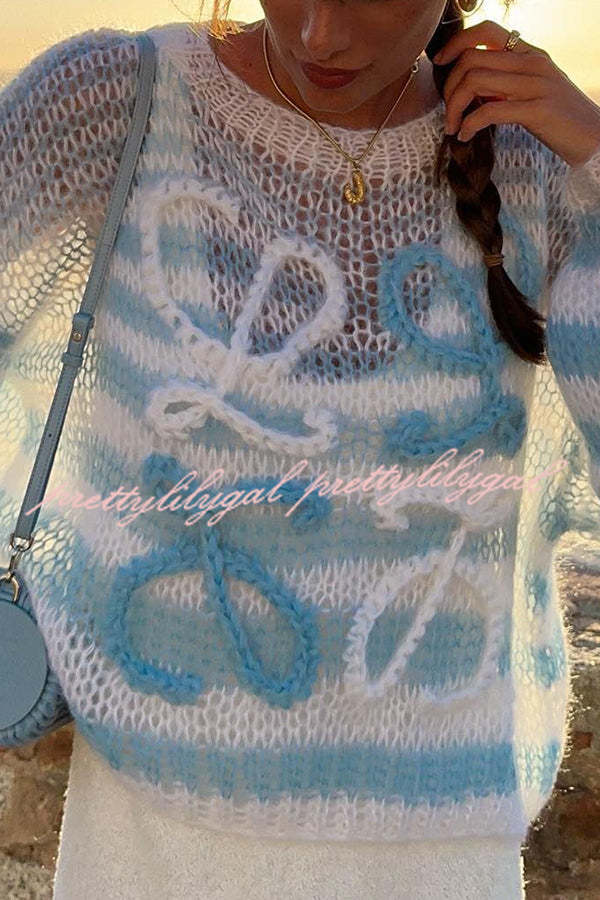 Rainbow Striped Knit Sweater for Women - Cozy Loose Fit Hollow Out Design - Perfect for Casual Outfits, Fall Layering & Boho Chic Style