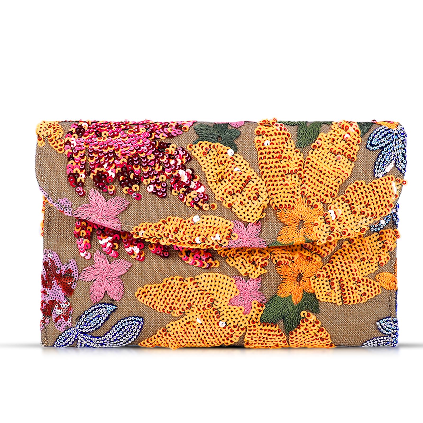 Sequin Embroidered Straw Clutch Purse - Bohemian Beach Bag for Women | Vacation & Travel Accessories