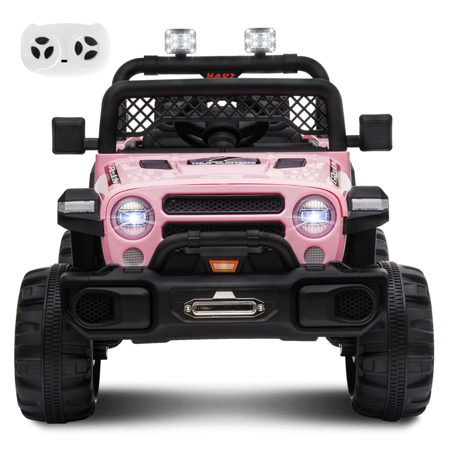 ALINUX 12V Kids Electric Ride-On Truck with Remote Control, Spring Suspension & LED Lights - Pink Battery-Powered Car for Boys & Girls | Outdoor Play, Birthday Gifts, Backyard Fun