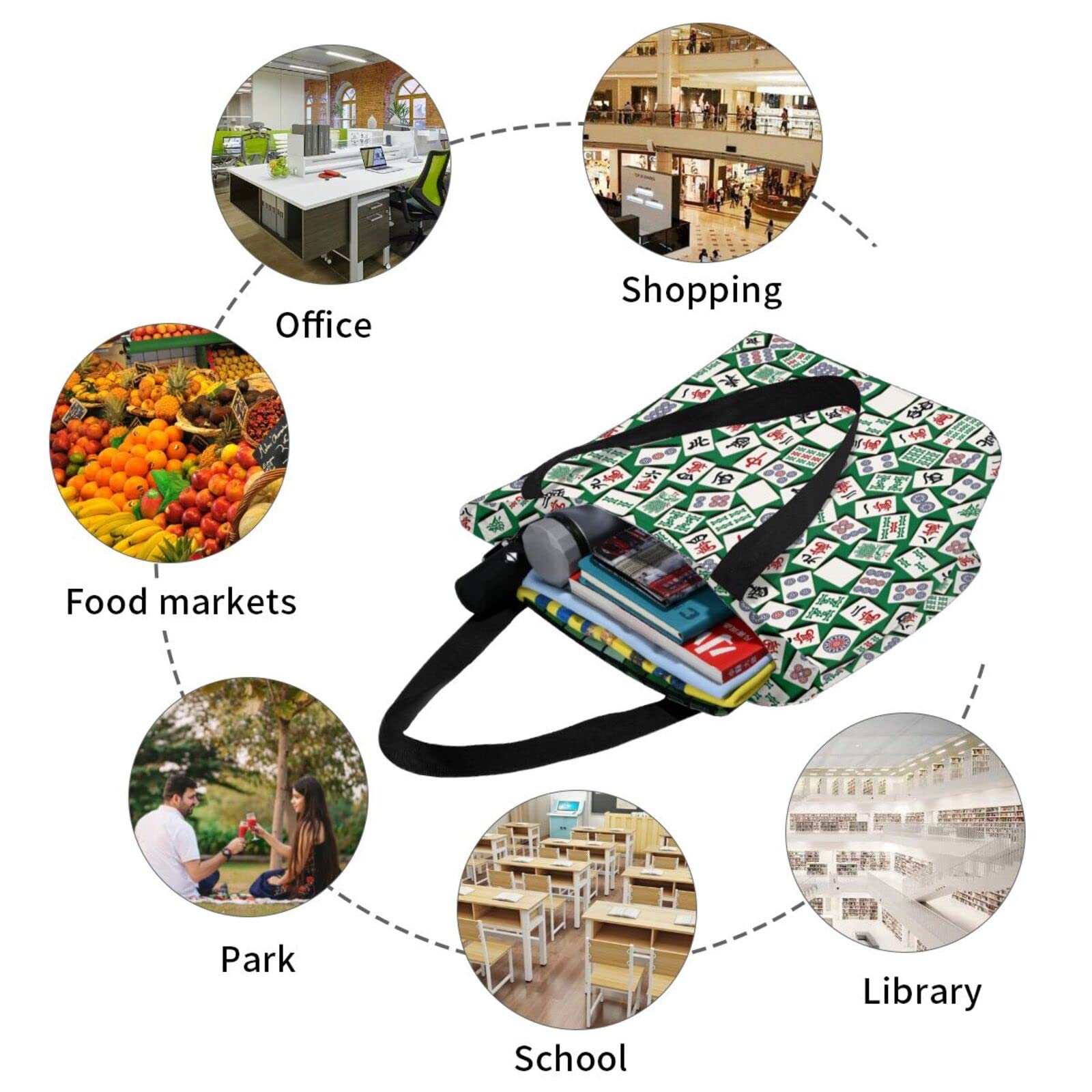 Stylish Mah Jongg Pattern Reusable Tote Bag - Eco-Friendly Shopping Bag for Groceries, Beach, Travel & Daily Use | Lightweight Foldable Market Tote for Women & Men