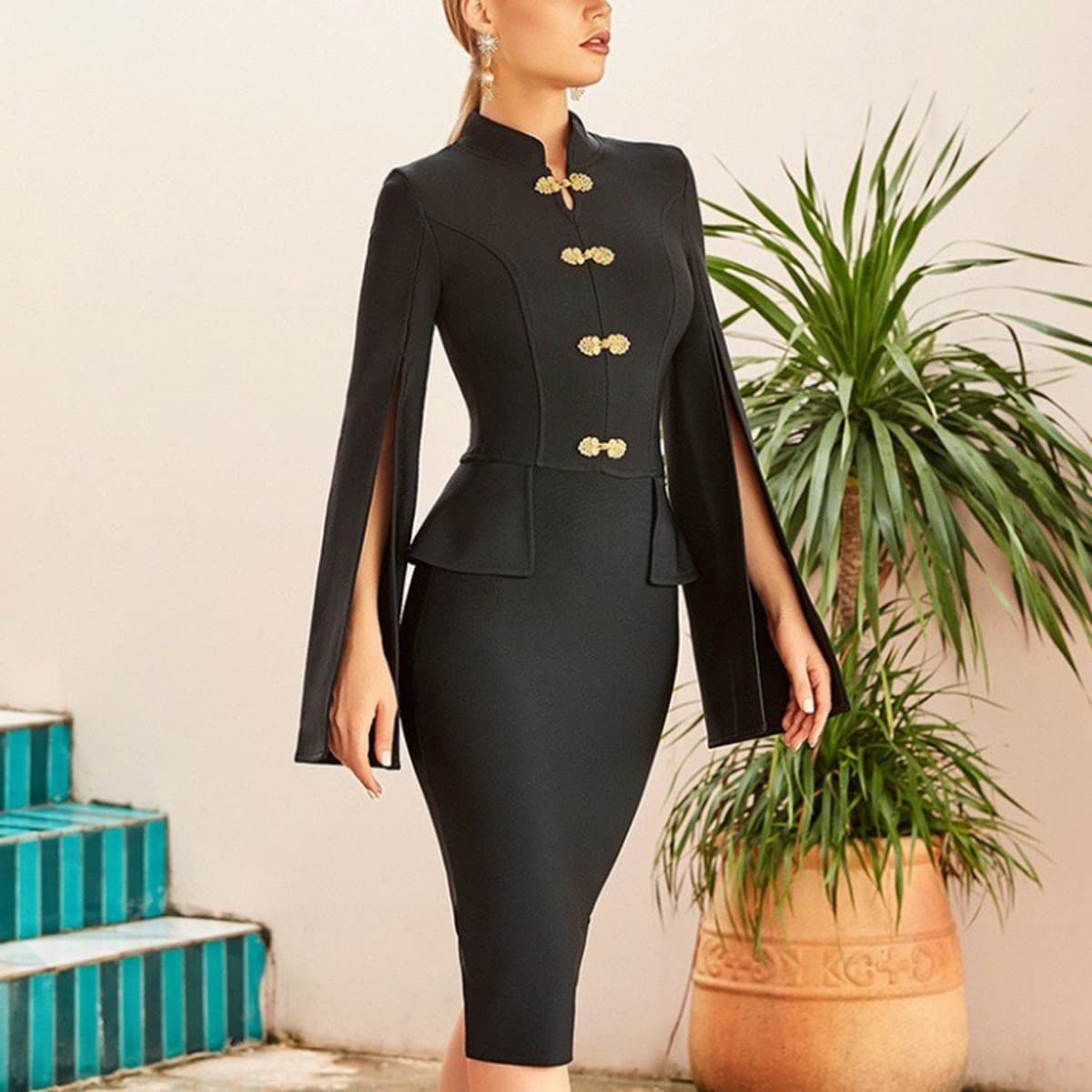 SEFAX Women's Black Bandage Dress Long Sleeve Bodycon Party Club Dress - Winter Formal Evening Gown for Night Out, Date Night & Holiday Events (Small)