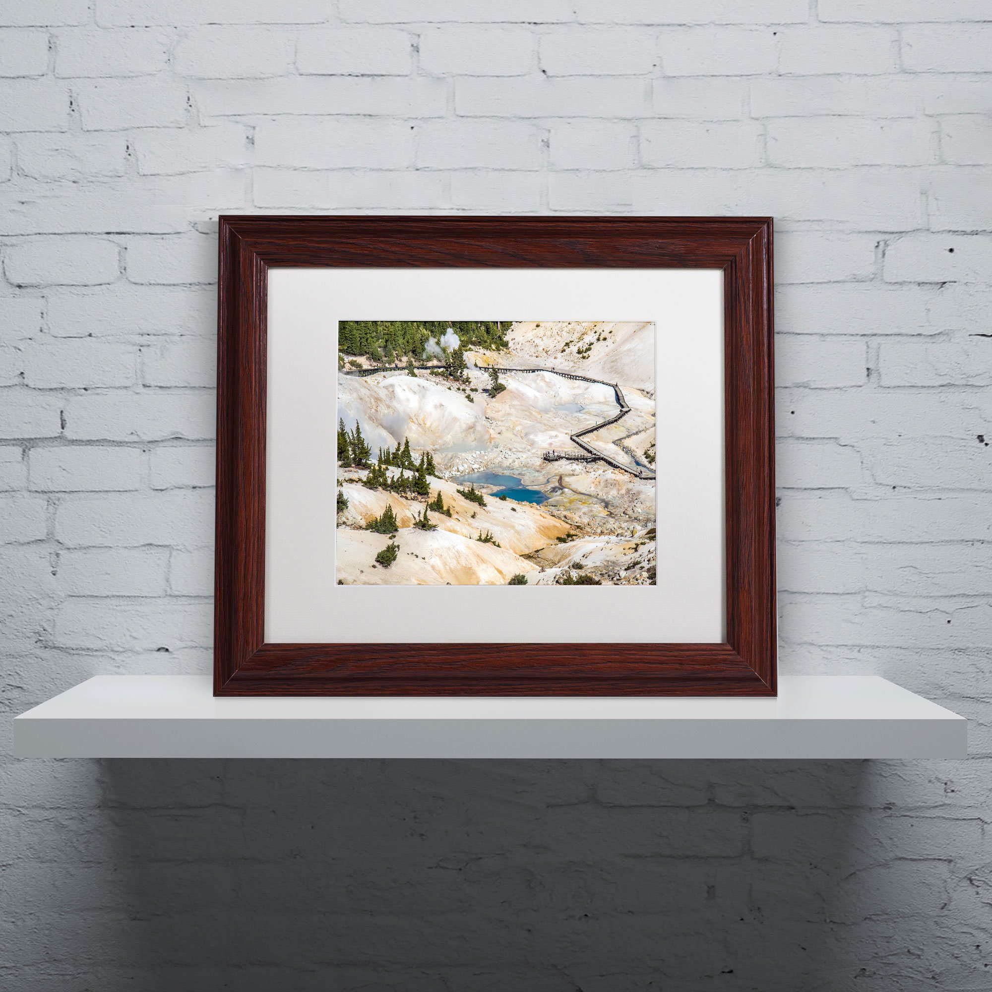 Pierre Leclerc Bumpass Hell White Matte Art Print - 11x14 Inch Framed Wall Art for Living Room, Bedroom & Office Decor | Trademark Fine Art Wood Frame