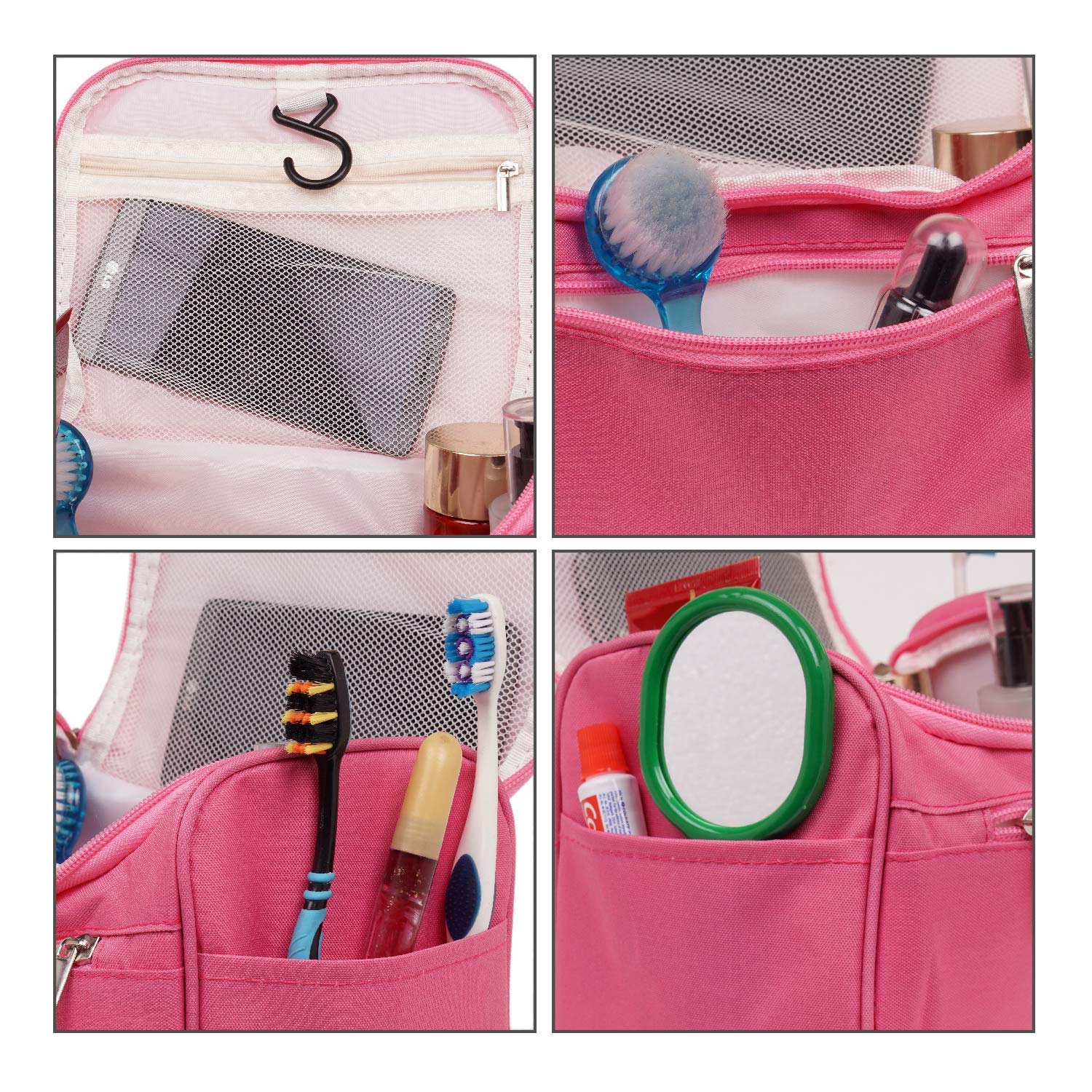 Waterproof Hanging Toiletry Bag for Travel - Polyester Cosmetic & Makeup Organizer for Men & Women | Gym, Shower, Shaving Essentials Case | Perfect for Camping, Business Trips & Vacation (Pink)