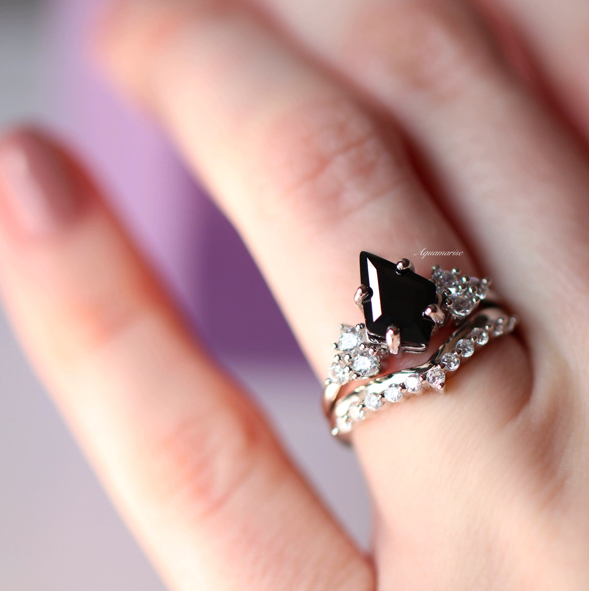 Skylar Black Diamond Ring Set for Women - Sterling Silver Wedding Band & Engagement Ring Set - Elegant Jewelry Gift for Her - Perfect for Anniversaries, Proposals & Special Occasions
