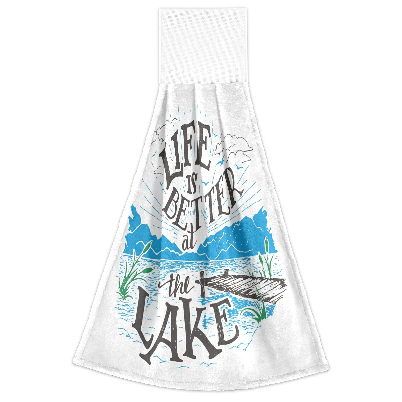 Premium Hanging Kitchen Towels Set of 2 - Absorbent Lake-Themed Dish Cloths & Bar Mugs Tea Towels for Kitchen, Bathroom Decor | Perfect for Drying Dishes, Cleaning Countertops, and Adding Rustic Charm to Your Home